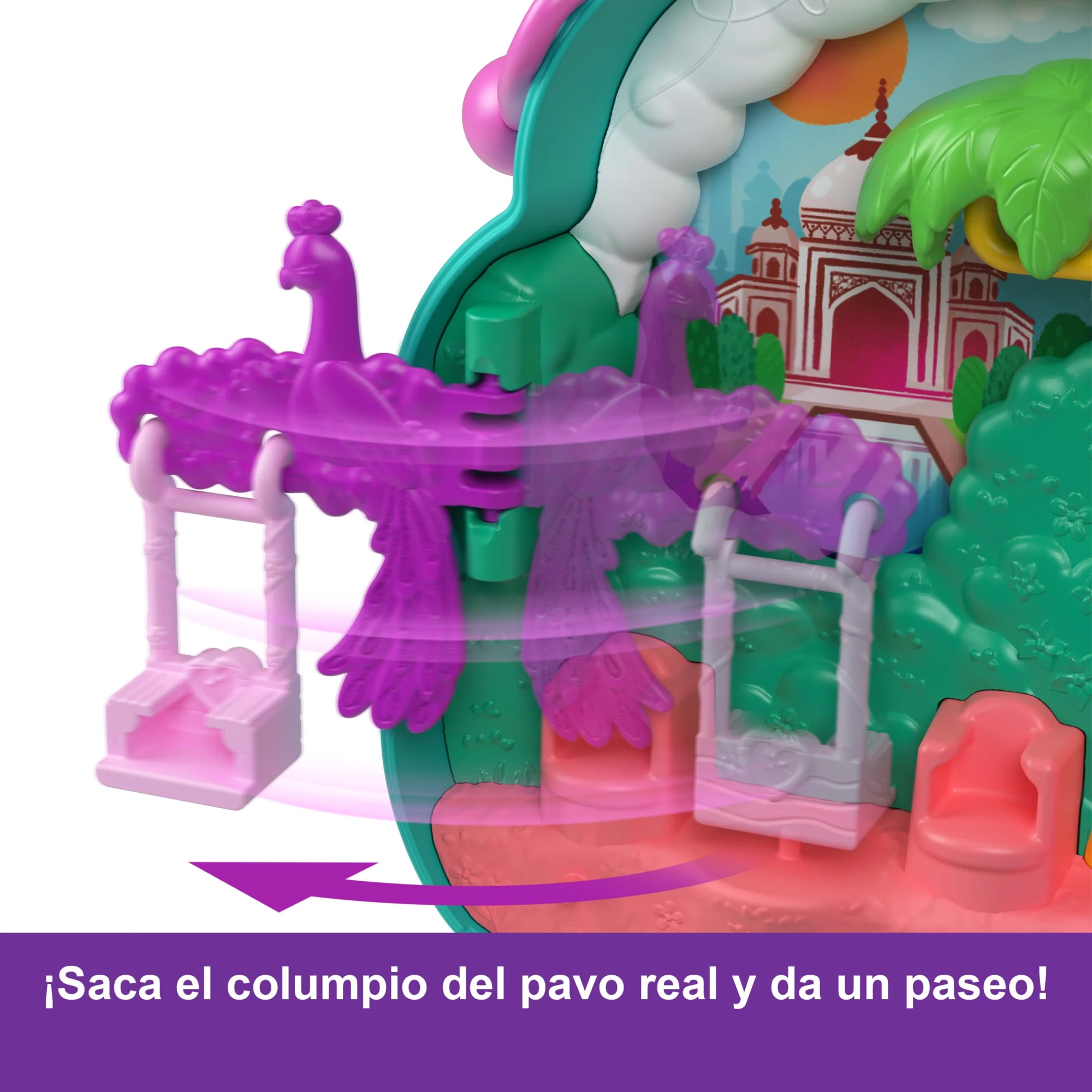 Compacto Mundo Sorpresa Pavo Real De Polly Pocket Con 2 Muñequitas Y Mascotas, Juguete De Viaje Con Accesorios De Animales - Image 5