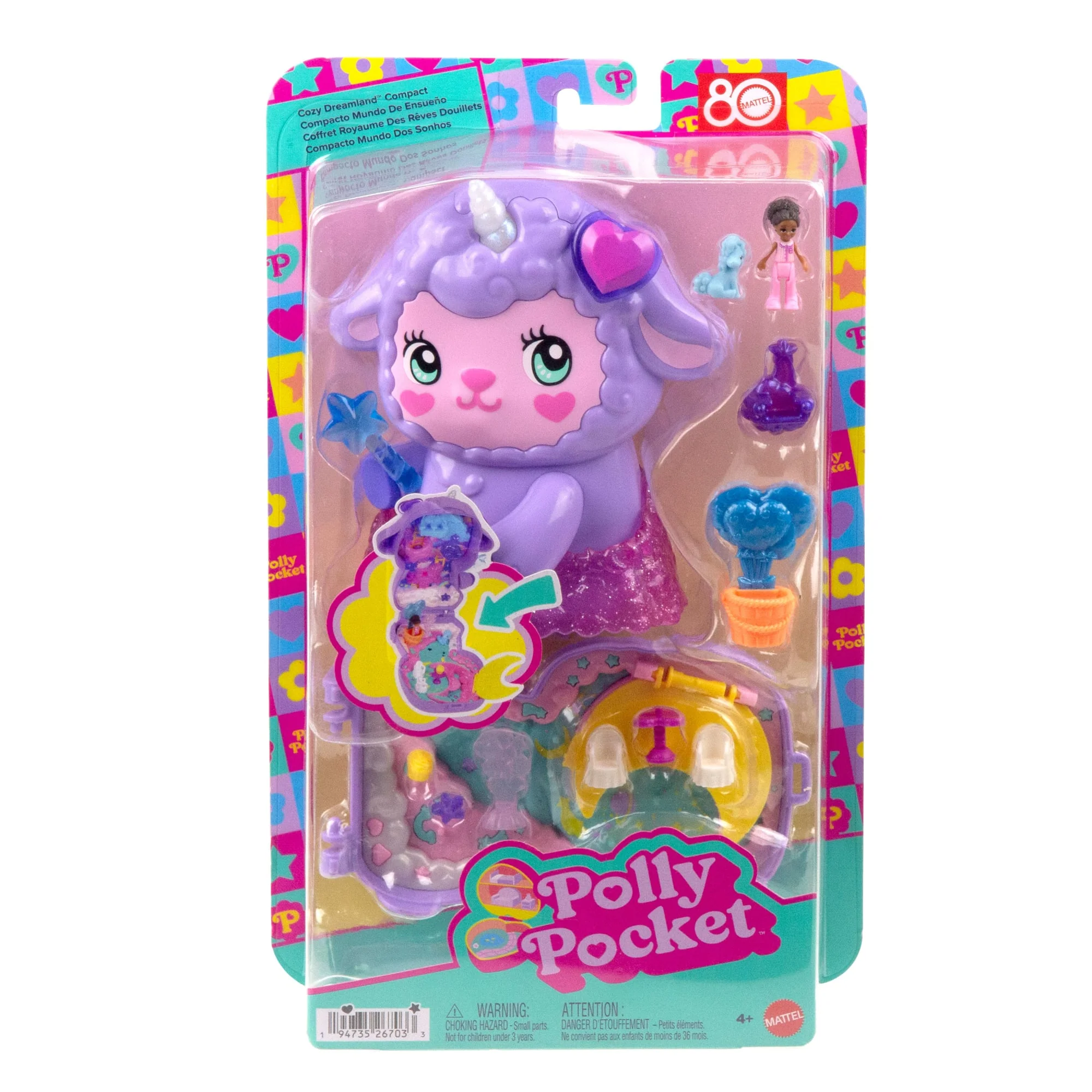 Polly Pocket Cozy Dreamland Lamb Compact Playset With 1 Micro Doll And Pet Unicorn, Travel Toy With Food & Styling Accessories - Image 6
