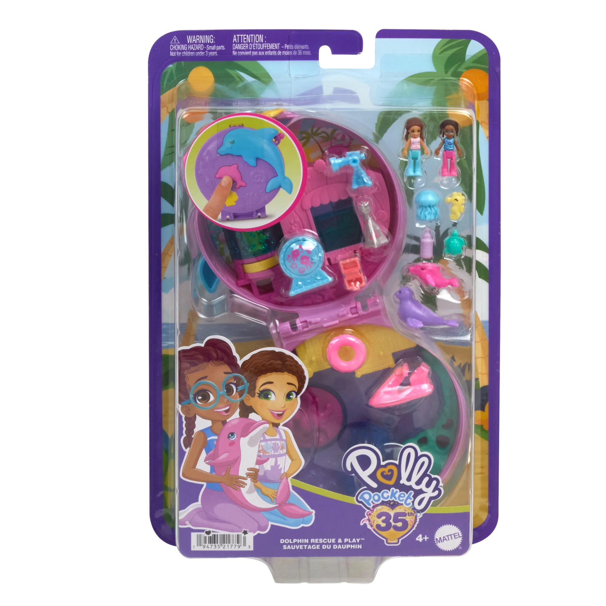 Polly Pocket Dolphin Rescue & Play Compact With 2 Micro Dolls And Sea Pets, Animal Toy With Ocean Accessories - Image 6