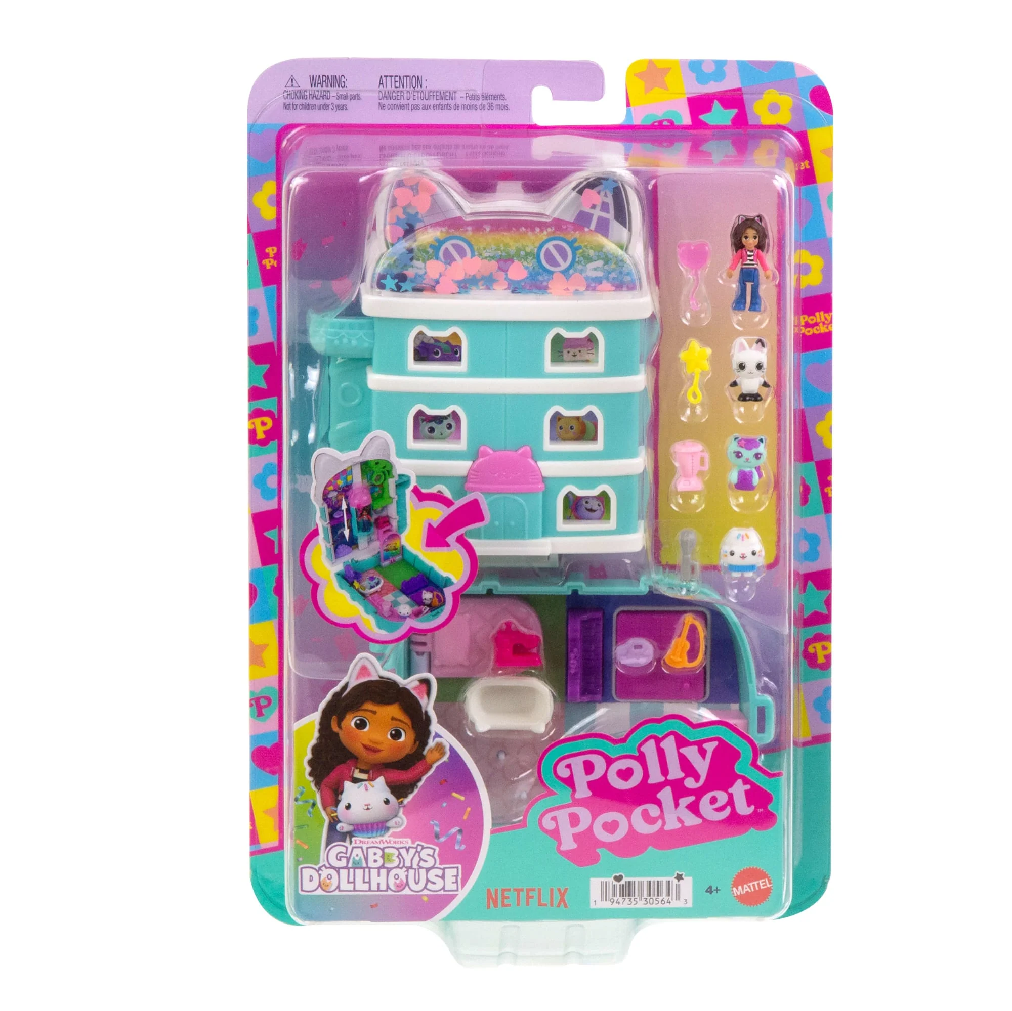 Polly Pocket Micro Dolls And Playset, Gabby's Dollhouse Compact With 9 Accessories & Pet Cat Friends - Image 6