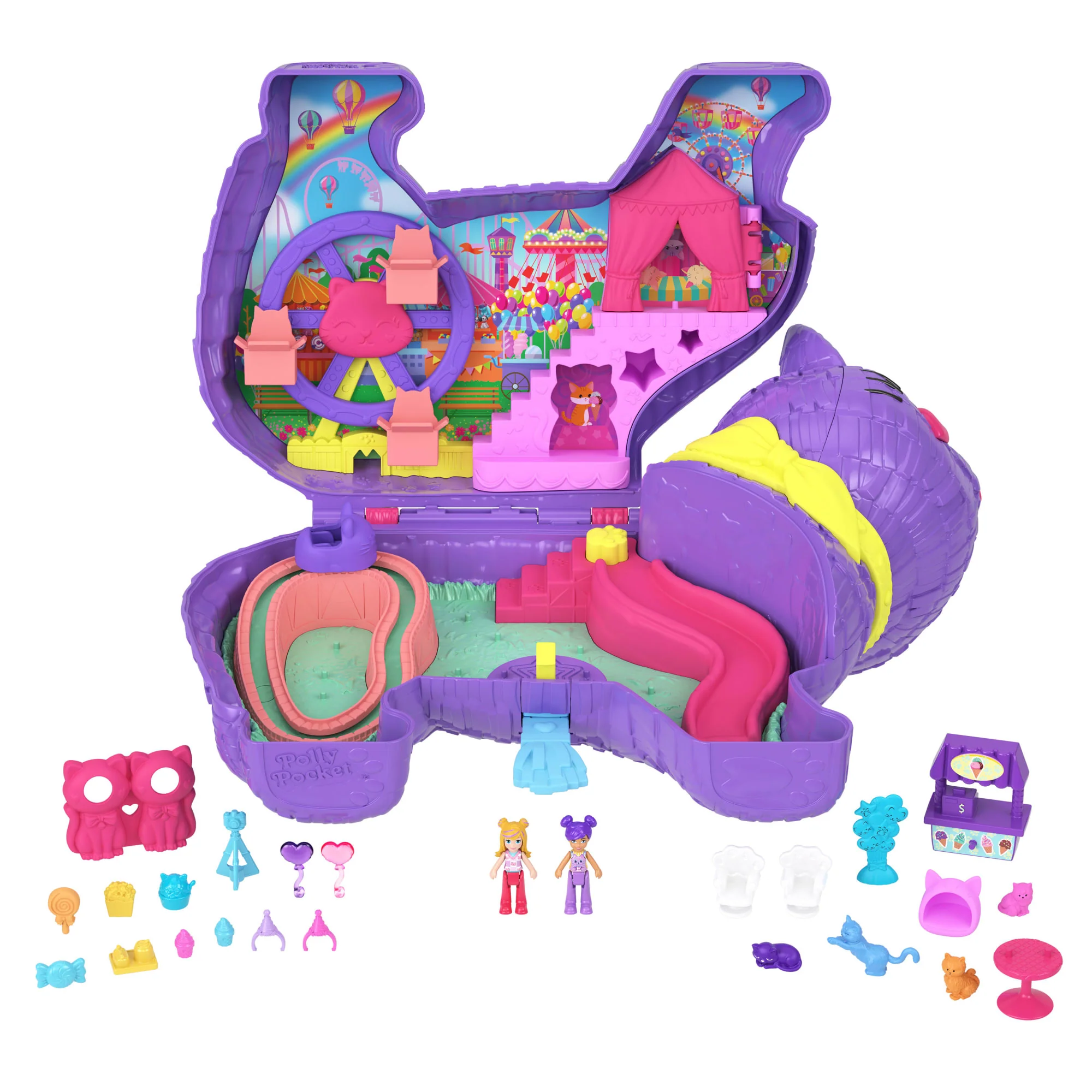 Conjunto De Juego De Celebración Gatito Piñata De Polly Pocket Con 2 Muñequitas Y 23 Accesorios Sorpresa Que Incluyen Mascotas, Fiesta De Cumpleaños Con Noria - Image 5
