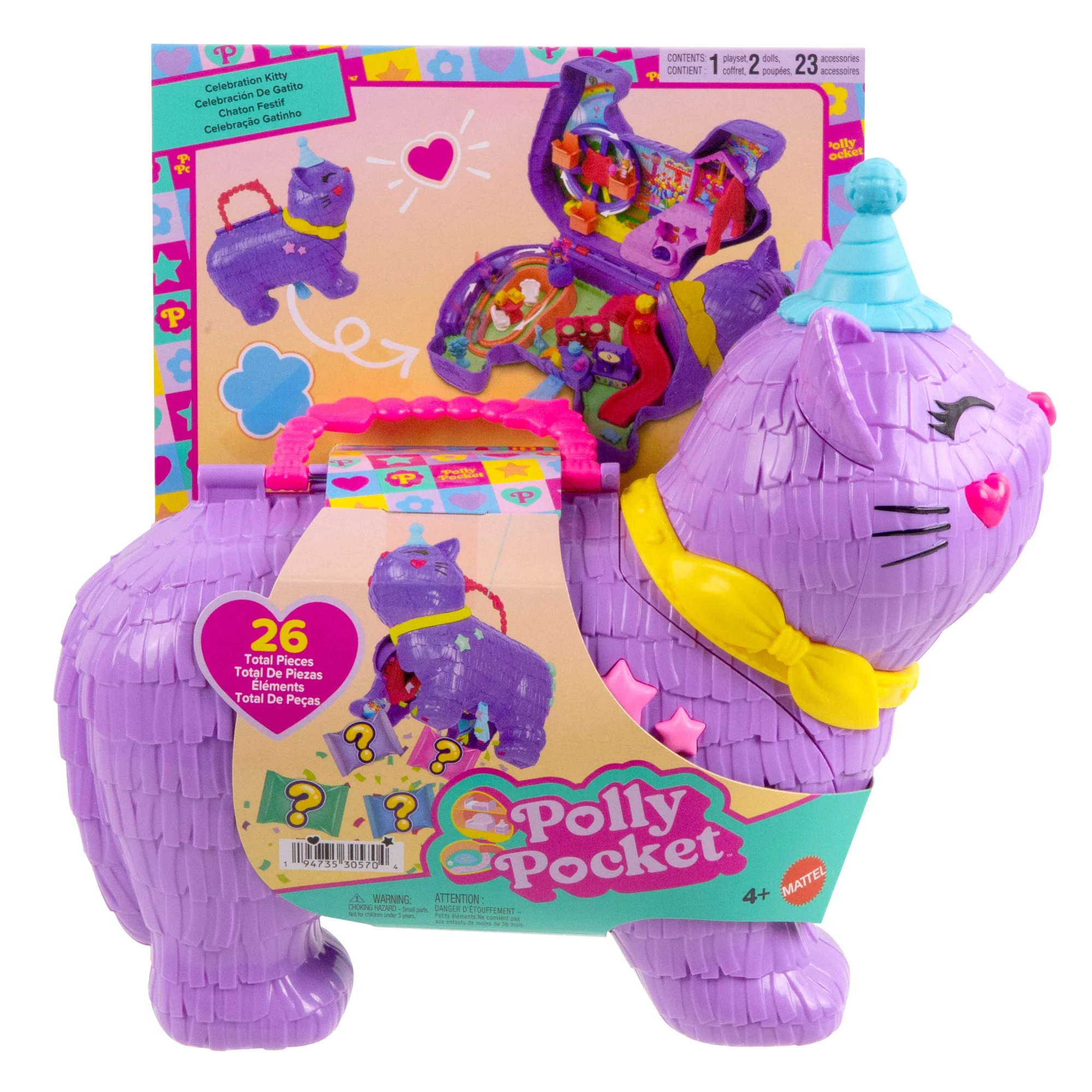 Conjunto De Juego De Celebración Gatito Piñata De Polly Pocket Con 2 Muñequitas Y 23 Accesorios Sorpresa Que Incluyen Mascotas, Fiesta De Cumpleaños Con Noria - Image 6