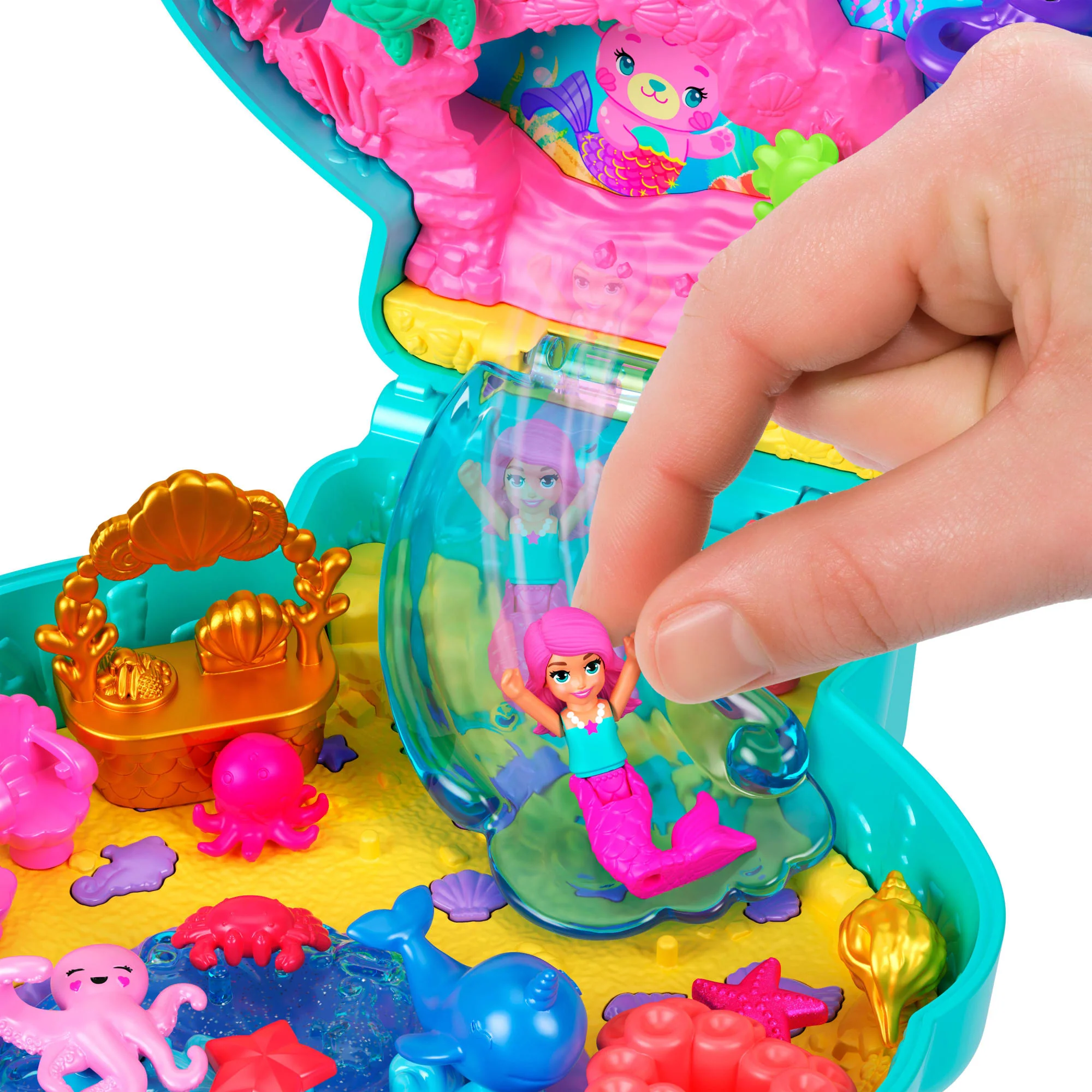 Polly Pocket Glitzerinsel-Schatulle, Spielset Mit 1 Mini-Meerjungfrauenpuppe Und Meerestieren, Reisespielzeug Mit Passendem Zubehör - Image 5