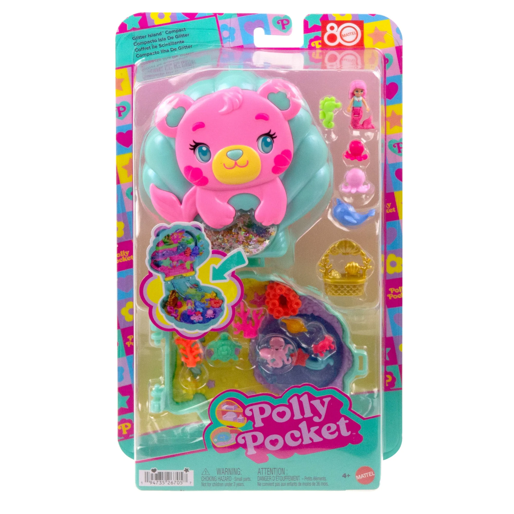 Polly Pocket Glitzerinsel-Schatulle, Spielset Mit 1 Mini-Meerjungfrauenpuppe Und Meerestieren, Reisespielzeug Mit Passendem Zubehör - Image 6