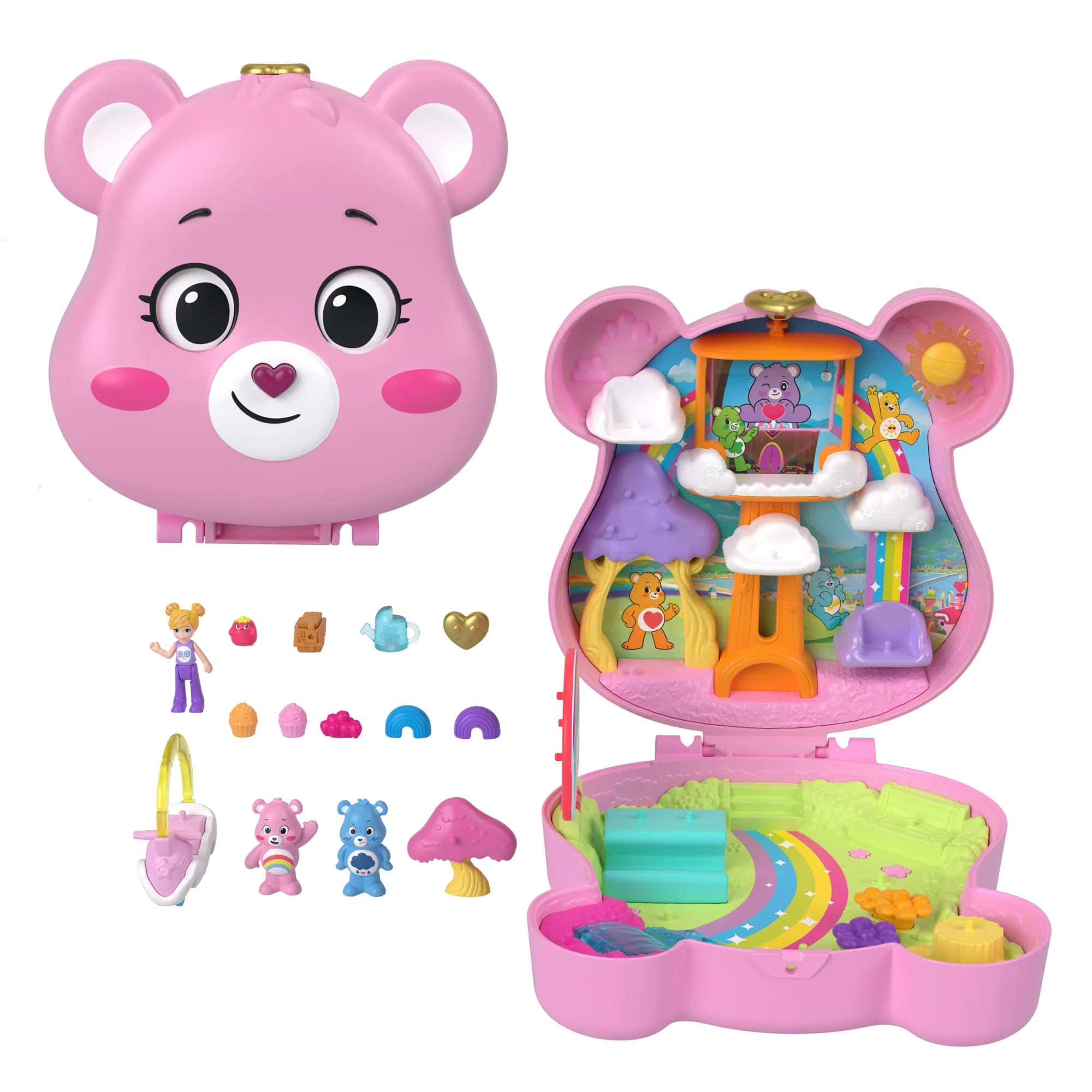 Polly Pocket X Glücksbärchi Puppen & Spielset Mit Spielzeugauto Und Thematischen Accessoires, Reisespielzeug-Schatulle