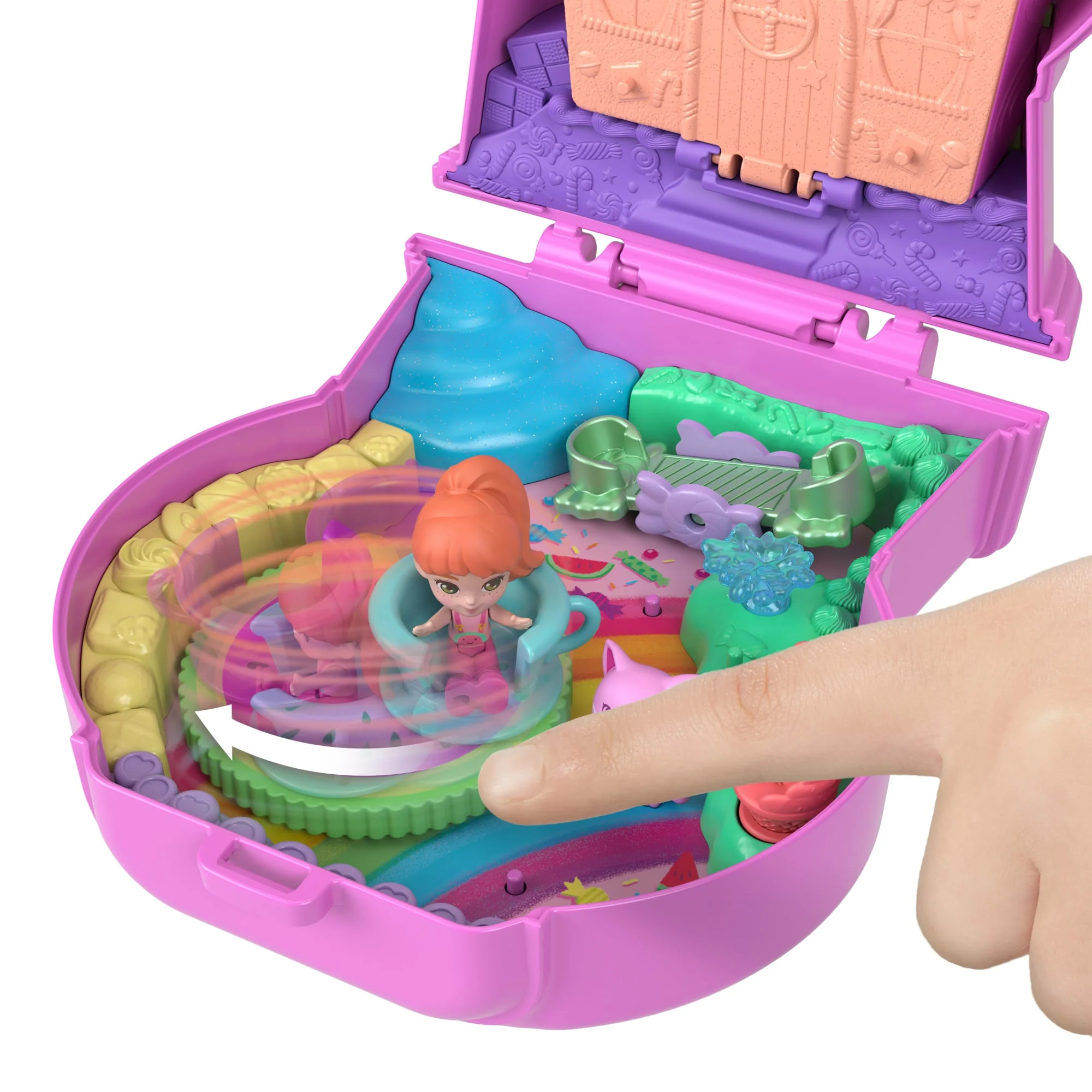 Polly Pocket Gumball Kitty Compact Playset With 1 Micro Doll And Pet, Travel Toy With Fruit Accessories And Rides - Image 3