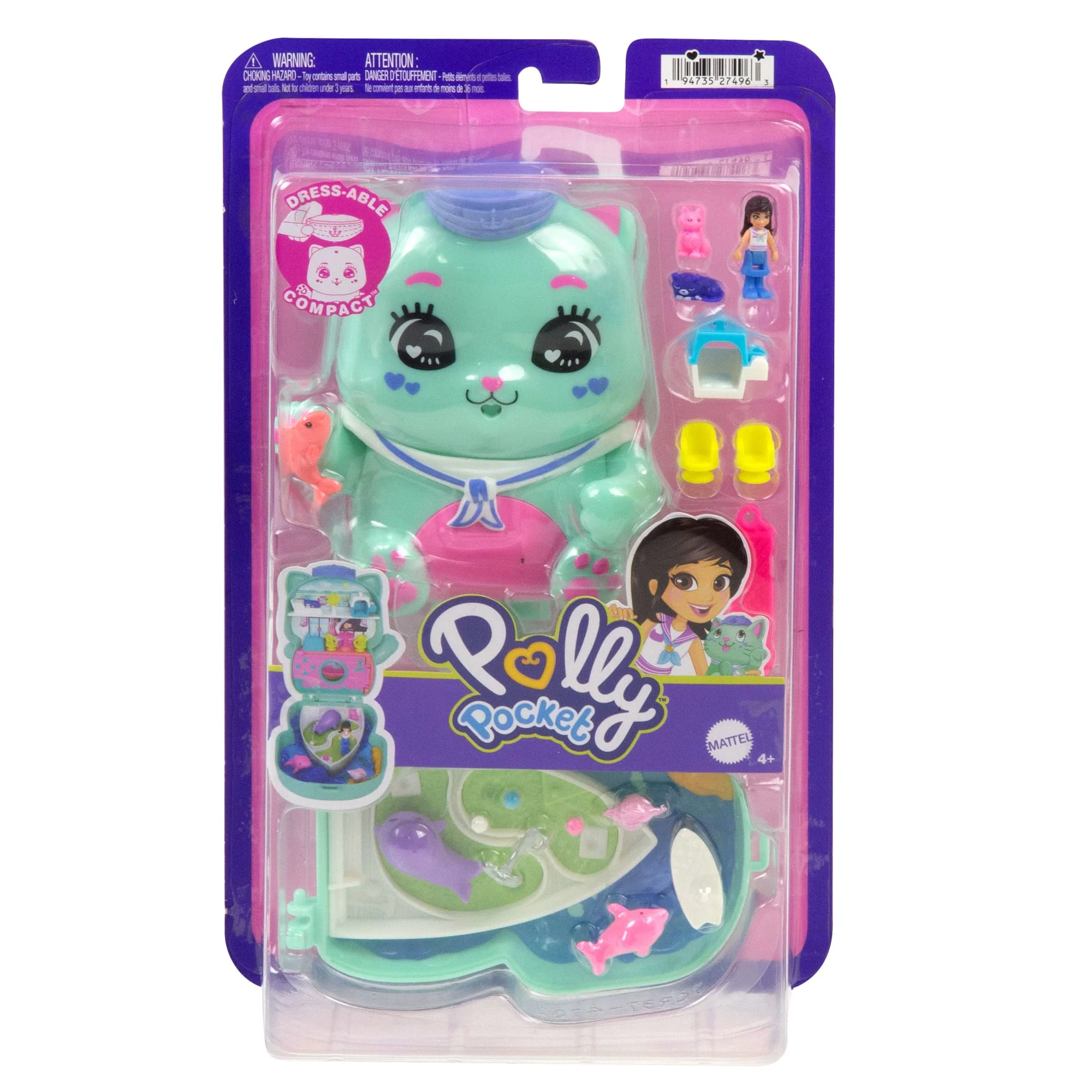 Polly Pocket Compacte Speelset Hijs De Zeilen, Kitty Met 1 Micropop En Speelgoedpoesjes, Speelgoed Voor Onderweg Met Lekkere Hapjes En Stylingaccessoires - Image 6