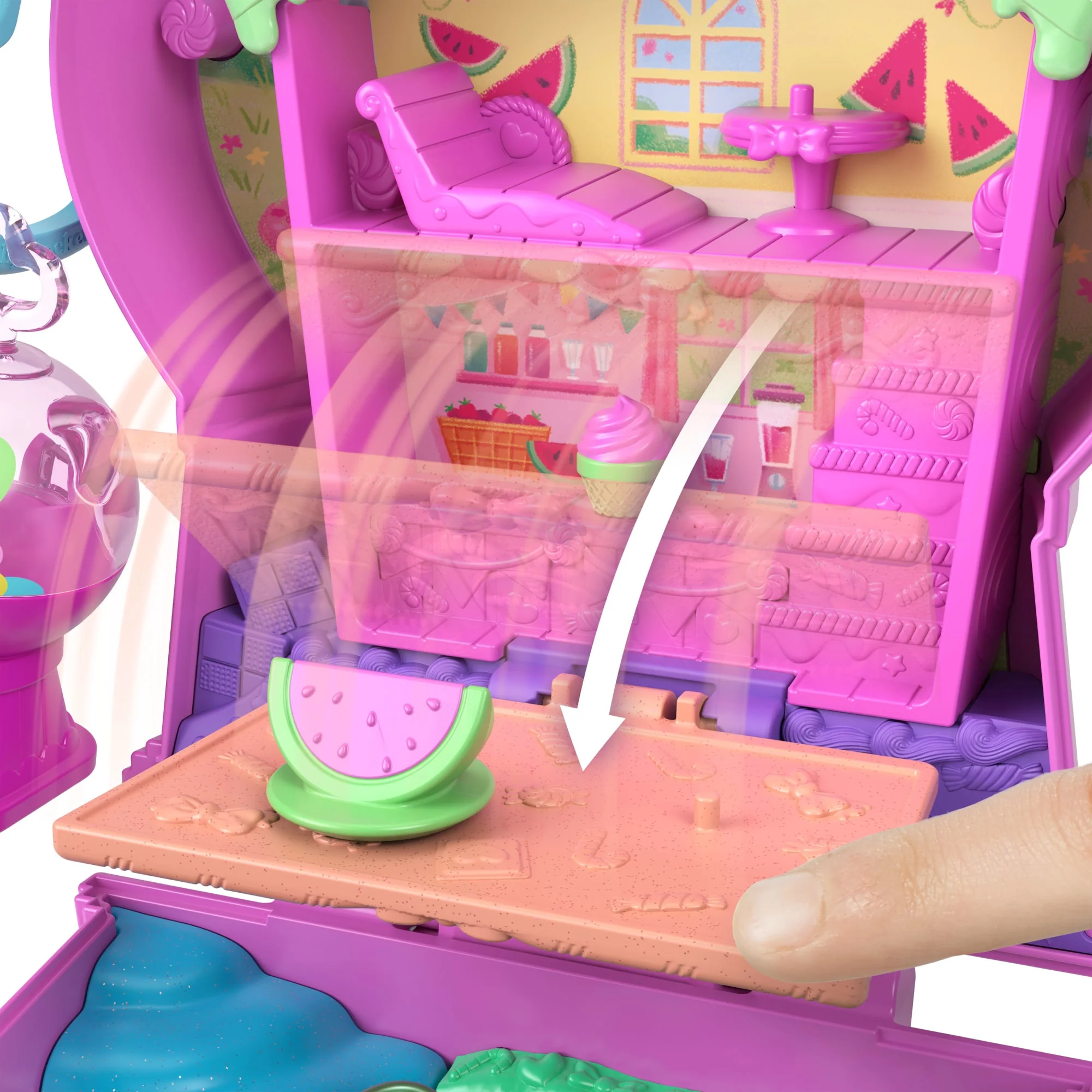 Polly Pocket Kauwgomballen Kitten, Compacte Speelset Met 1 Micropop En Dierenvriendje, Speelgoed Voor Onderweg Met Fruitaccessoires, Wip En Draaimolentje - Image 4