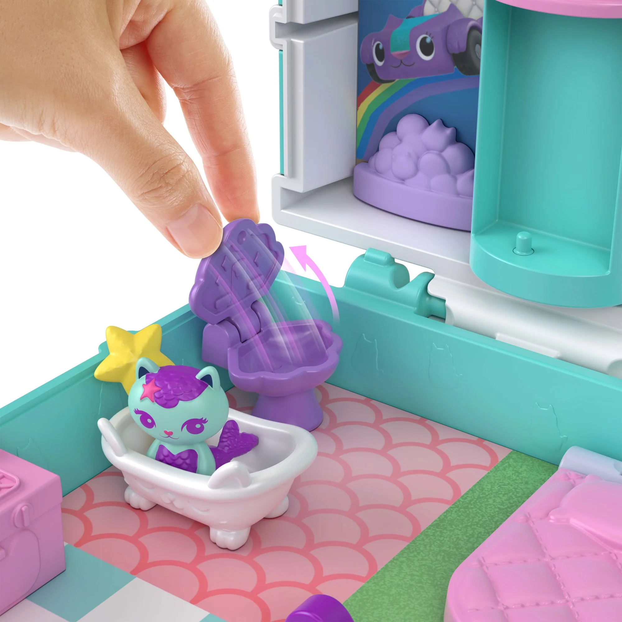 Polly Pocket Koci Domek Gabi Zestaw kompaktowy + mikro lalka, 9 akcesoriów, 3 figurki Zabawka 4+ - Image 5