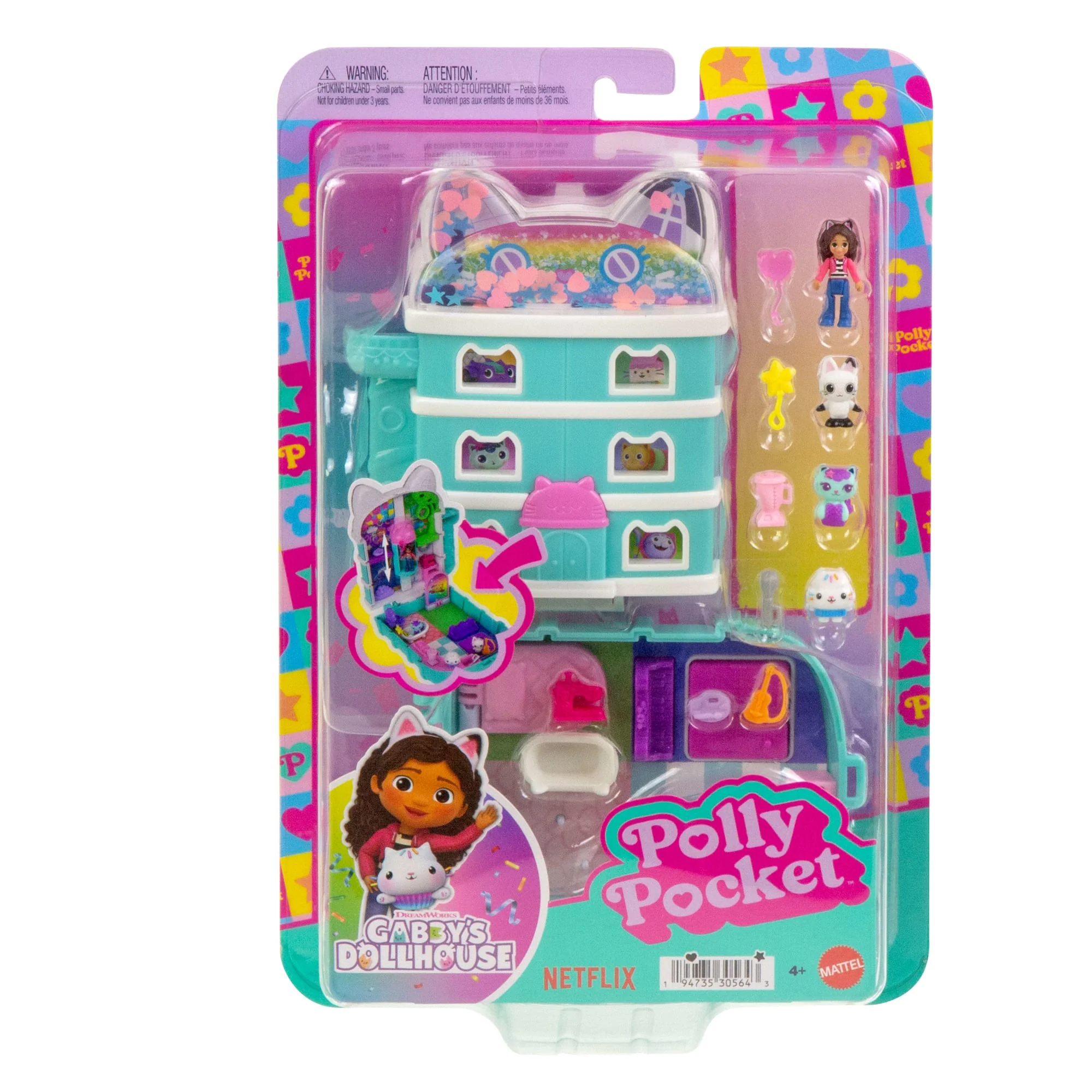 Polly Pocket Koci Domek Gabi Zestaw kompaktowy + mikro lalka, 9 akcesoriów, 3 figurki Zabawka 4+ - Image 6
