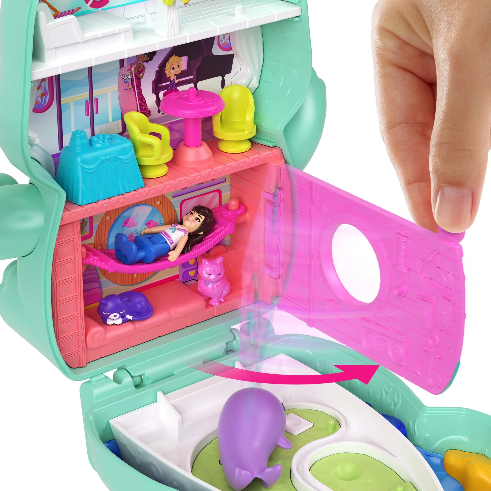 Polly Pocket Koci rejs Zestaw kompaktowy + 1 mikro lalka, 2 figurki kotków i akcesoria Zabawka Kotek - Image 4