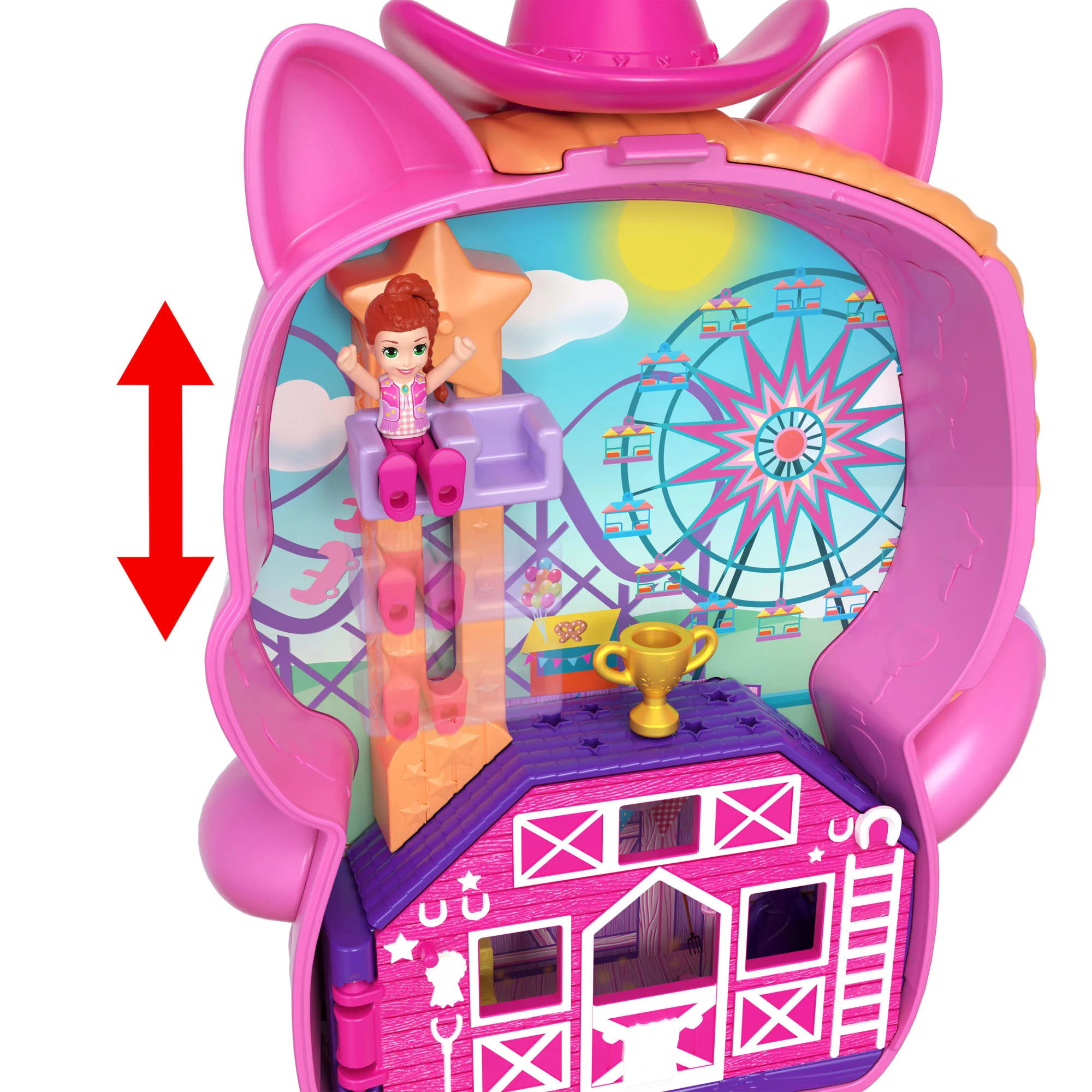 Polly Pocket Kucykowe rodeo Zestaw kompaktowy + 1 mikro lalka, 2 figurki koników i akcesoria Zabawka Kucyk - Image 4