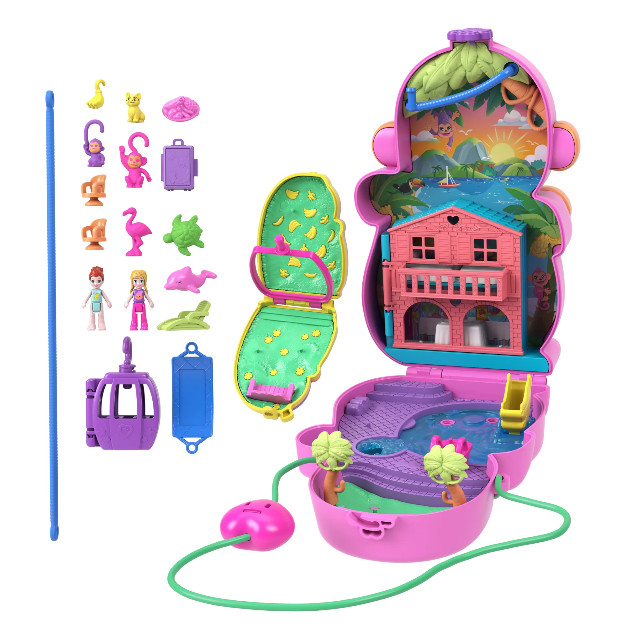 Polly Pocket Mamma Scimmia E Scimmietta, Playset Con 2 Micro Bambole, Animali E 13 Accessori, Borsetta E Giocattolo 2 In 1 - Image 5
