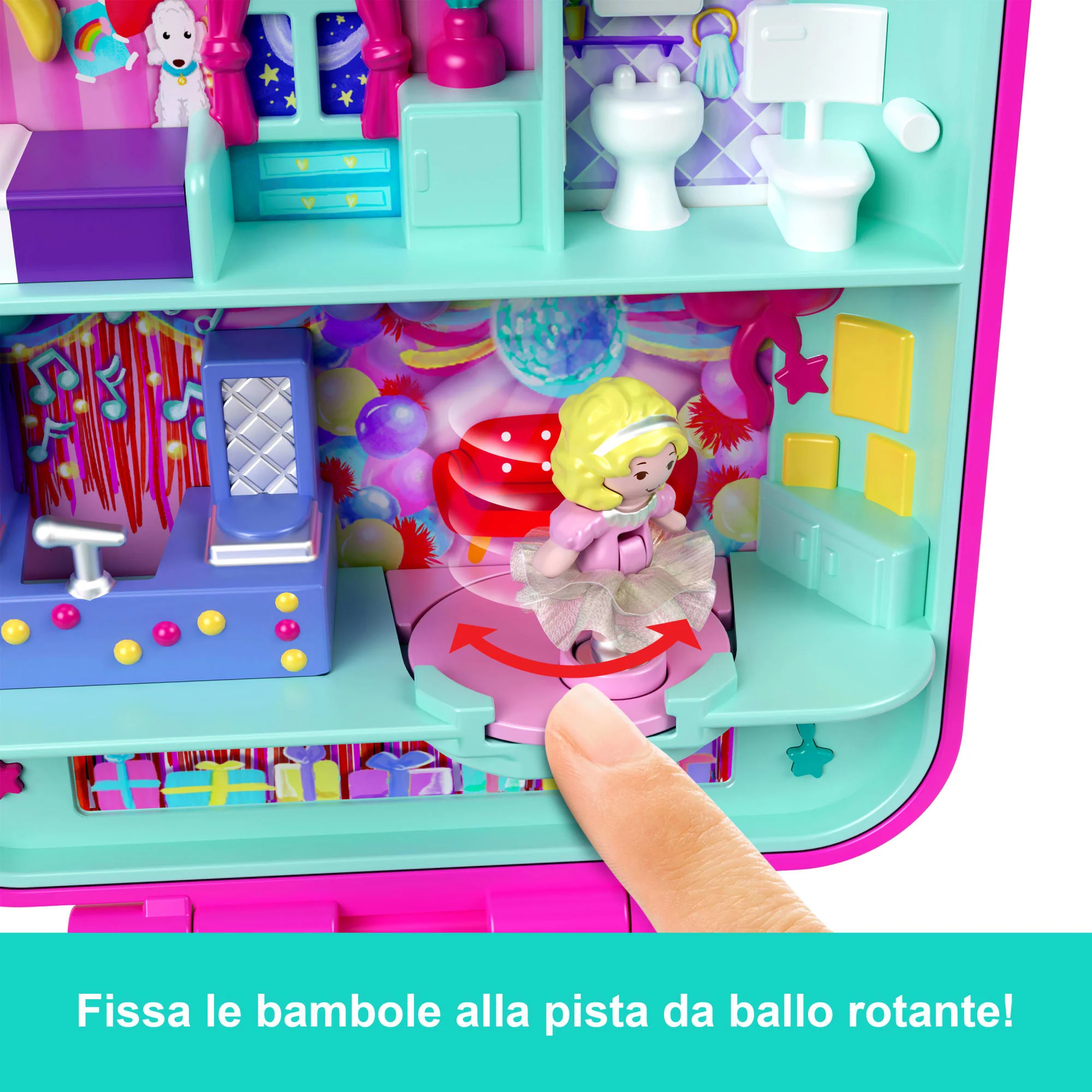 Polly Pocket Mattel Cofanetto 80 Anniversario, Casa Delle Bambole A Tema Festivo, 1 Cucciolo E Mobili, Bambola E Playset - Image 3