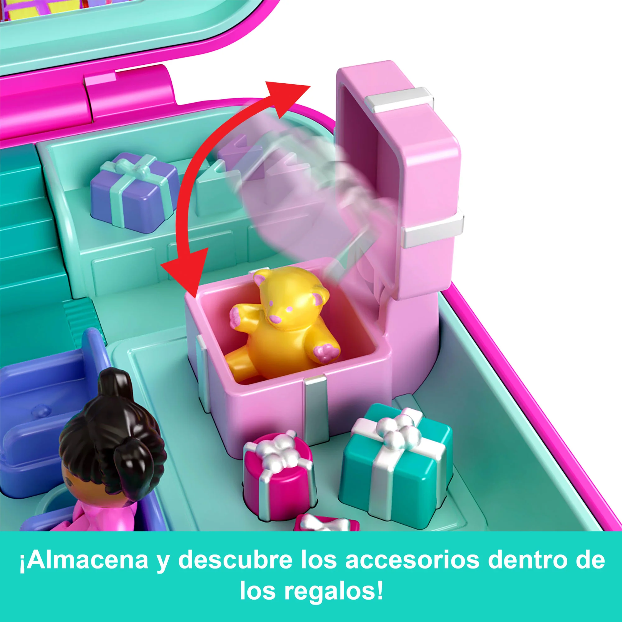 Conjunto De Estuche Homenaje Del 80. Aniversario De Mattel Y Muñeca De Polly Pocket, Casa De Muñecas Con Temática De Celebración, 1 Mascota Y Muebles - Image 4