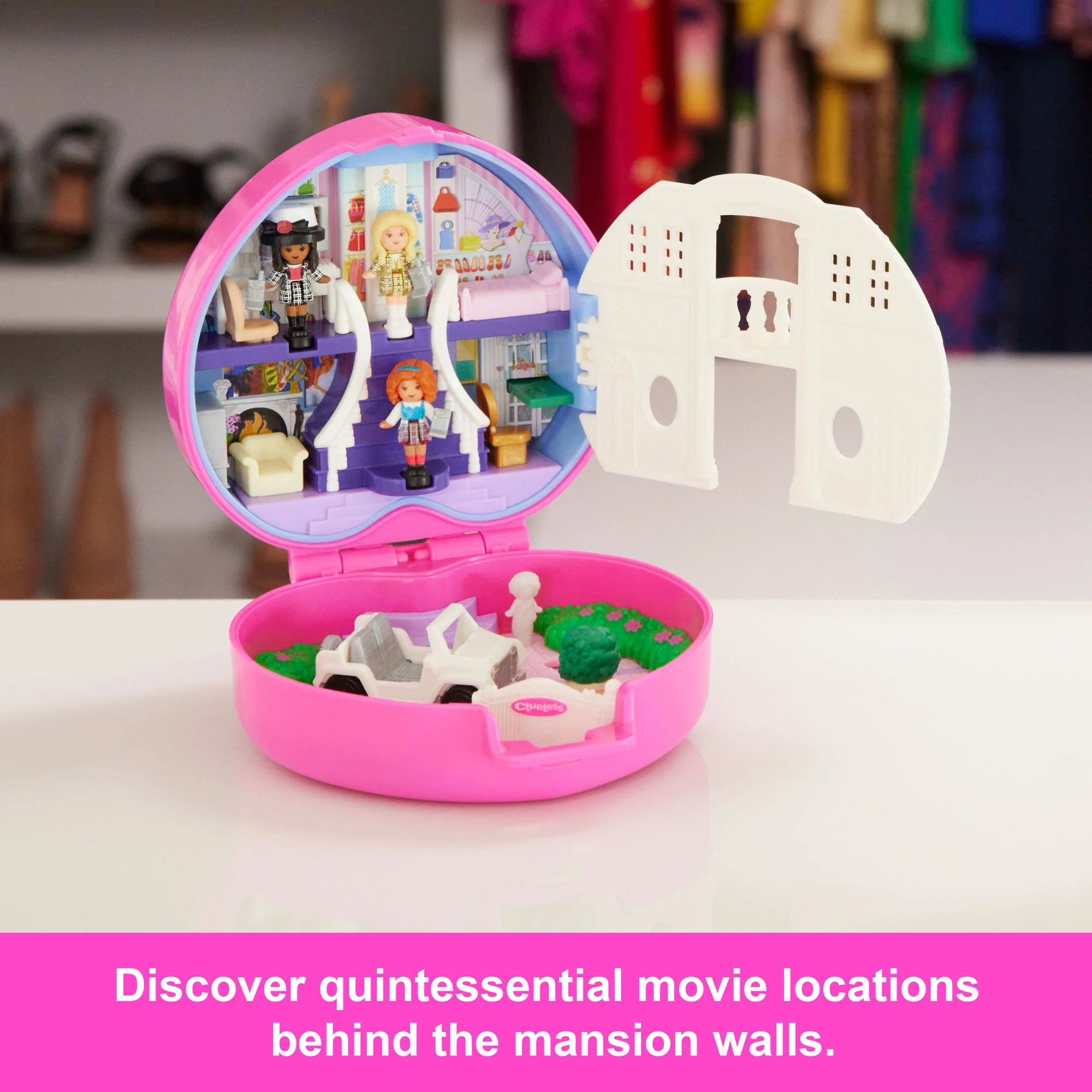 Polly Pocket Micro Dolls And Playset, Collector Clueless Compact With Toy Car, Hat And Phone Accessories - Image 4