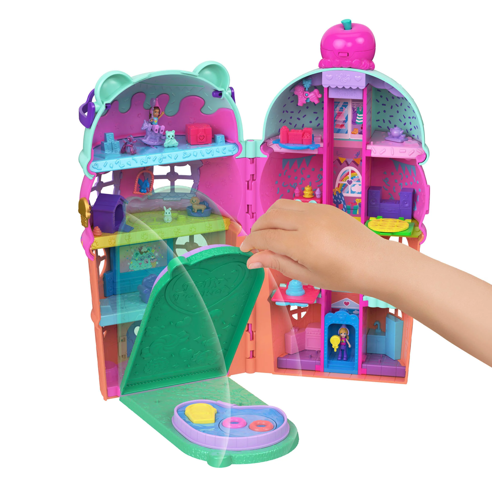 Polly Pocket Bambole E Playset, Gelateria Con Ascensore, Tema Gelato Con Oltre 25 Accessori Tra Cui Mobili E Cuccioli - Image 3