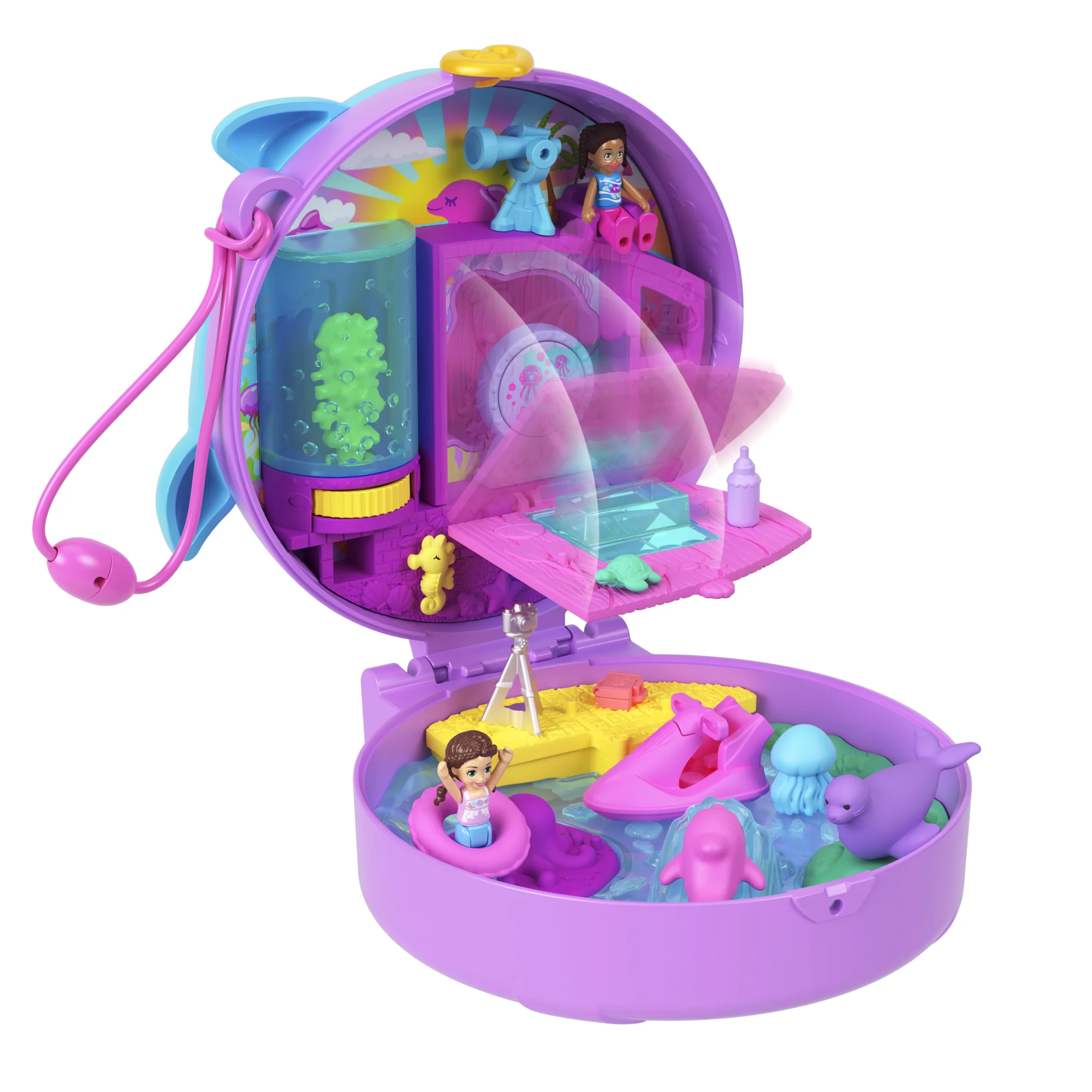 Polly Pocket Missione Salvataggio Delfini Cofanetto Con 2 Mini Bambole E Cuccioli Marini, Animale Giocattolo Con Accessori Marini - Image 2
