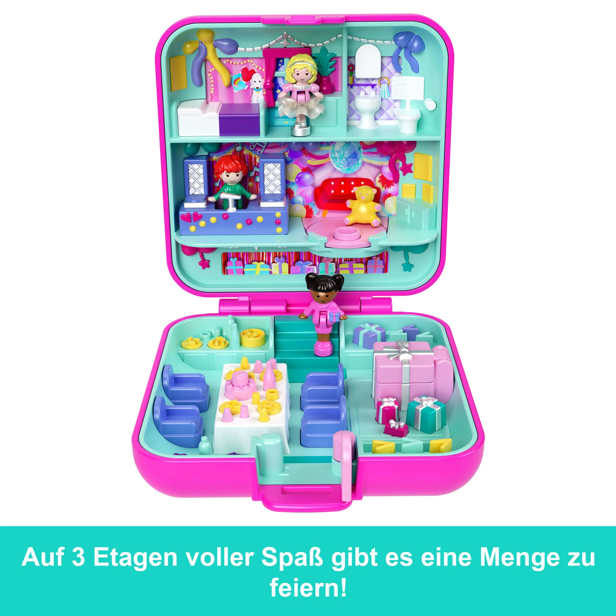 Polly Pocket Puppe Und Spielset, Nostalgie-Schatulle Zum 80. Jubiläum Von Mattel, Puppenhaus Zum Thema Feierspaß, 1 Tier Und Möbel - Image 5