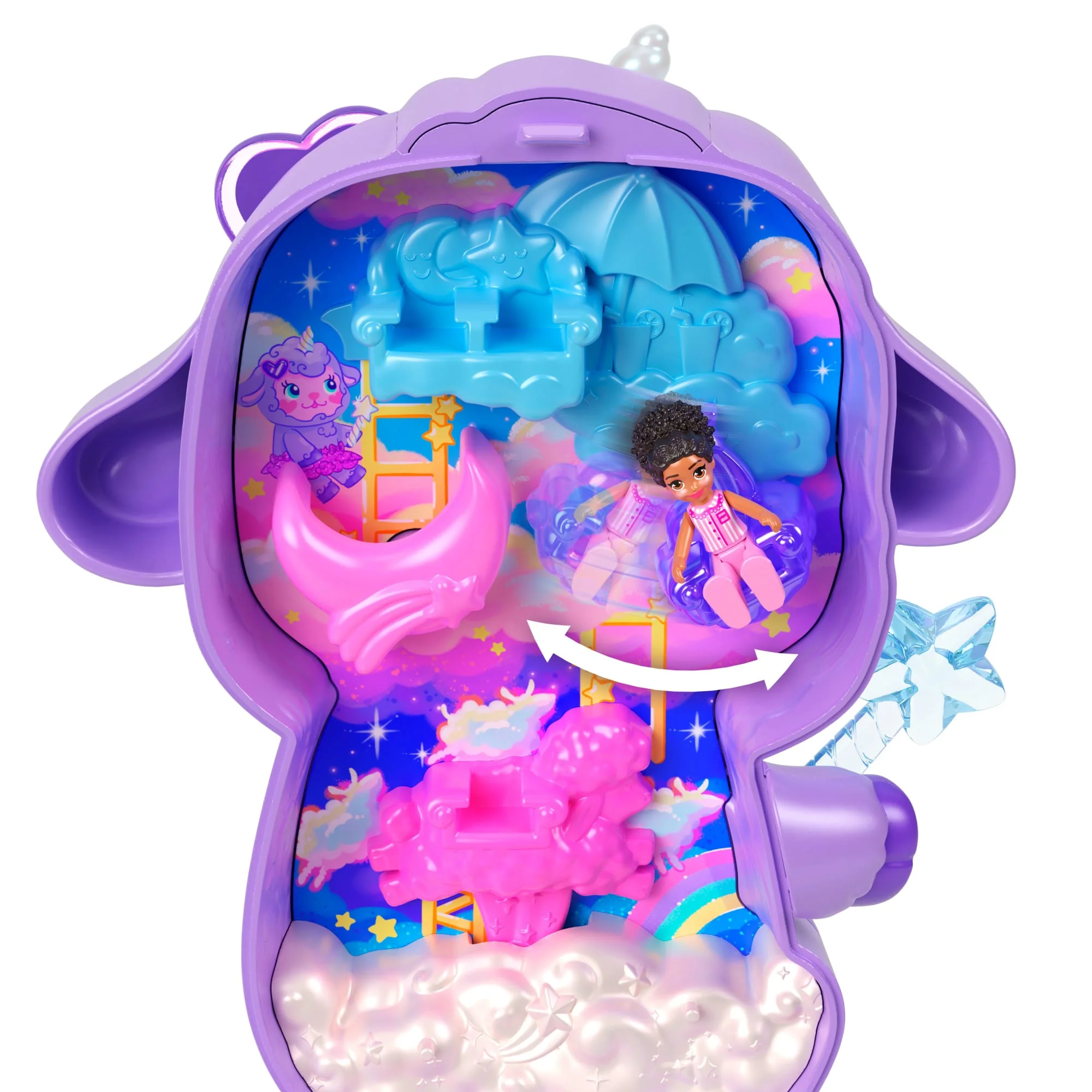 Polly Pocket Owieczkorożec – Kraina snów Zestaw kompaktowy, 1 mikro lalka, 1 figurka jednorożca i akcesoria Zabawka 4+ - Image 5