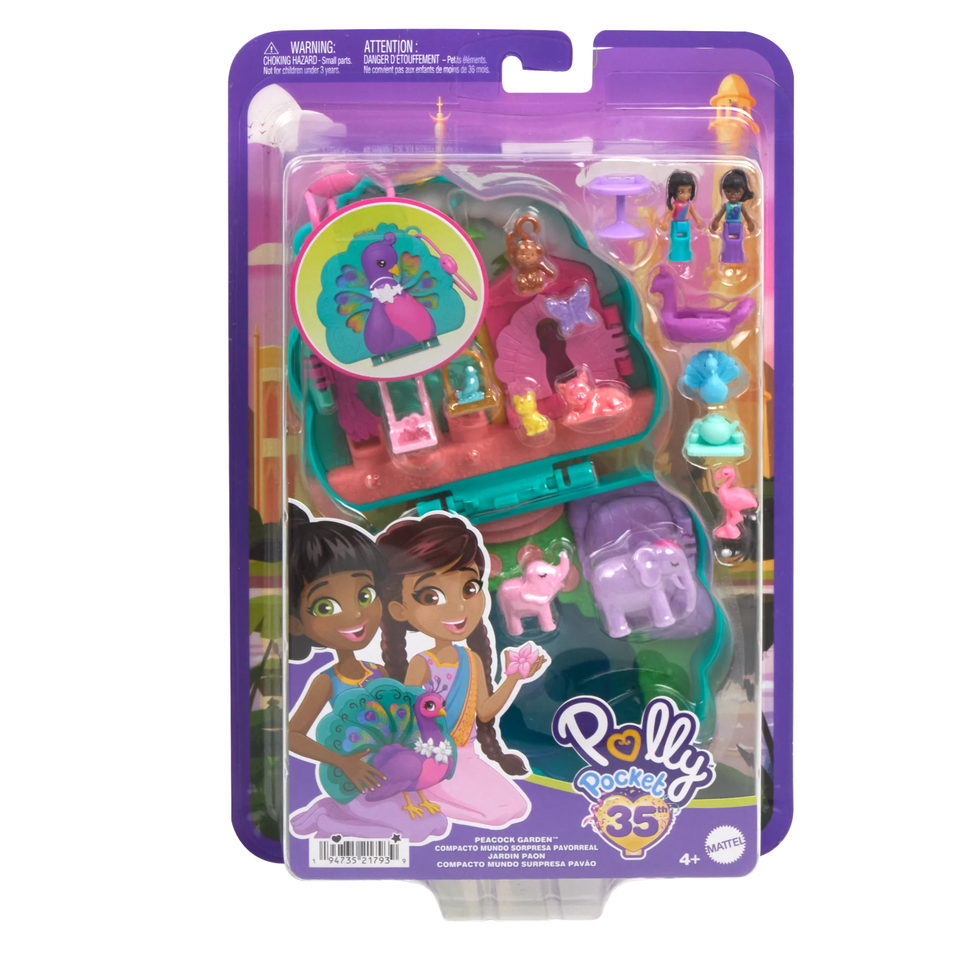 Polly Pocket Peacock Garden-Schatulle Mit 2 Kleinen Puppen Und Tieren, Reisespielzeug Mit Zubehörteilen Für Tiere - Image 6