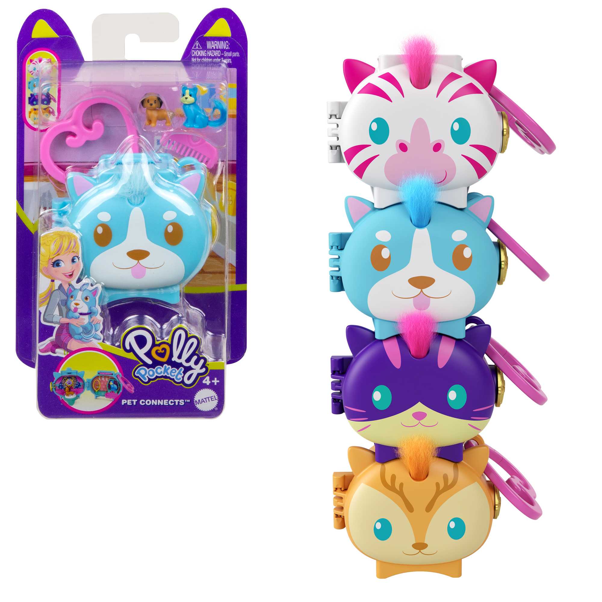 Polly Pocket Pet Connects Cofanetto Animale Impilabile, A Forma Di Animale, 2 Cuccioli (Uno Con Un Ciuffetto Di Pelo) E Pettine - Image 6