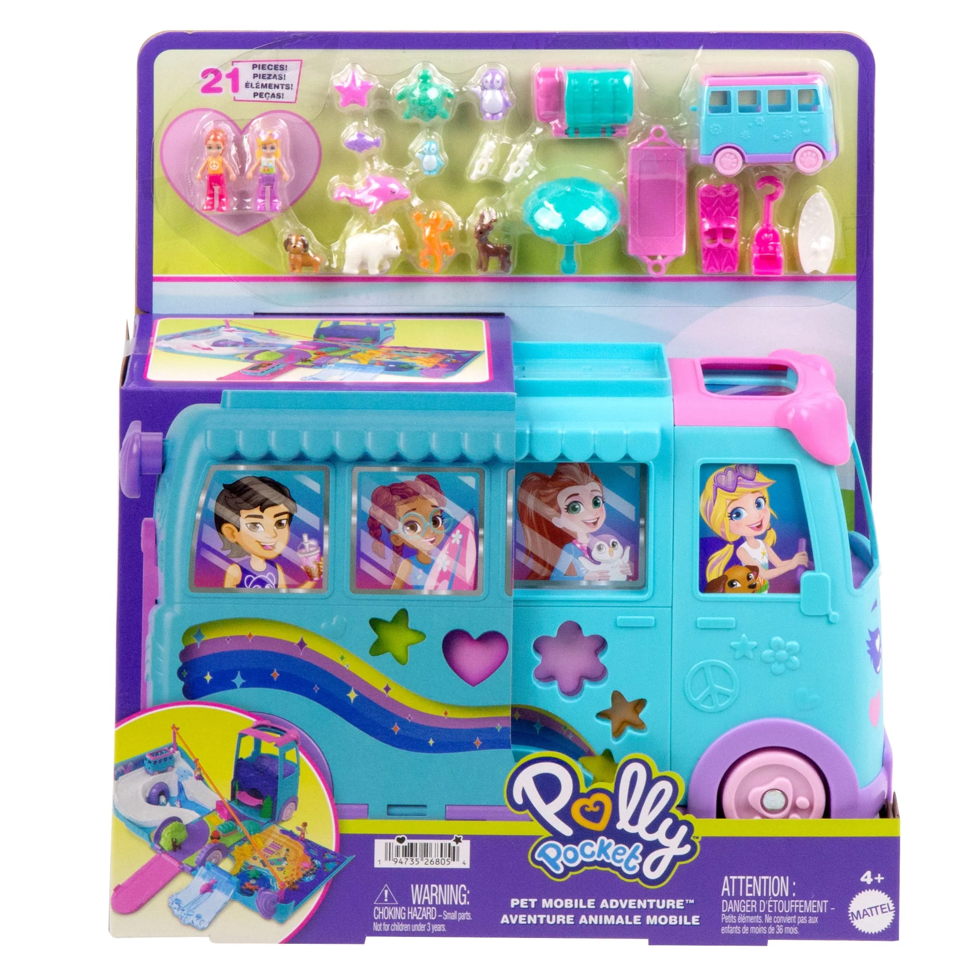Polly Pocket Pet Mobile Adventure Playset With Micro Dolls & Transforming Camper Van, Pets & Toy Car - Image 6