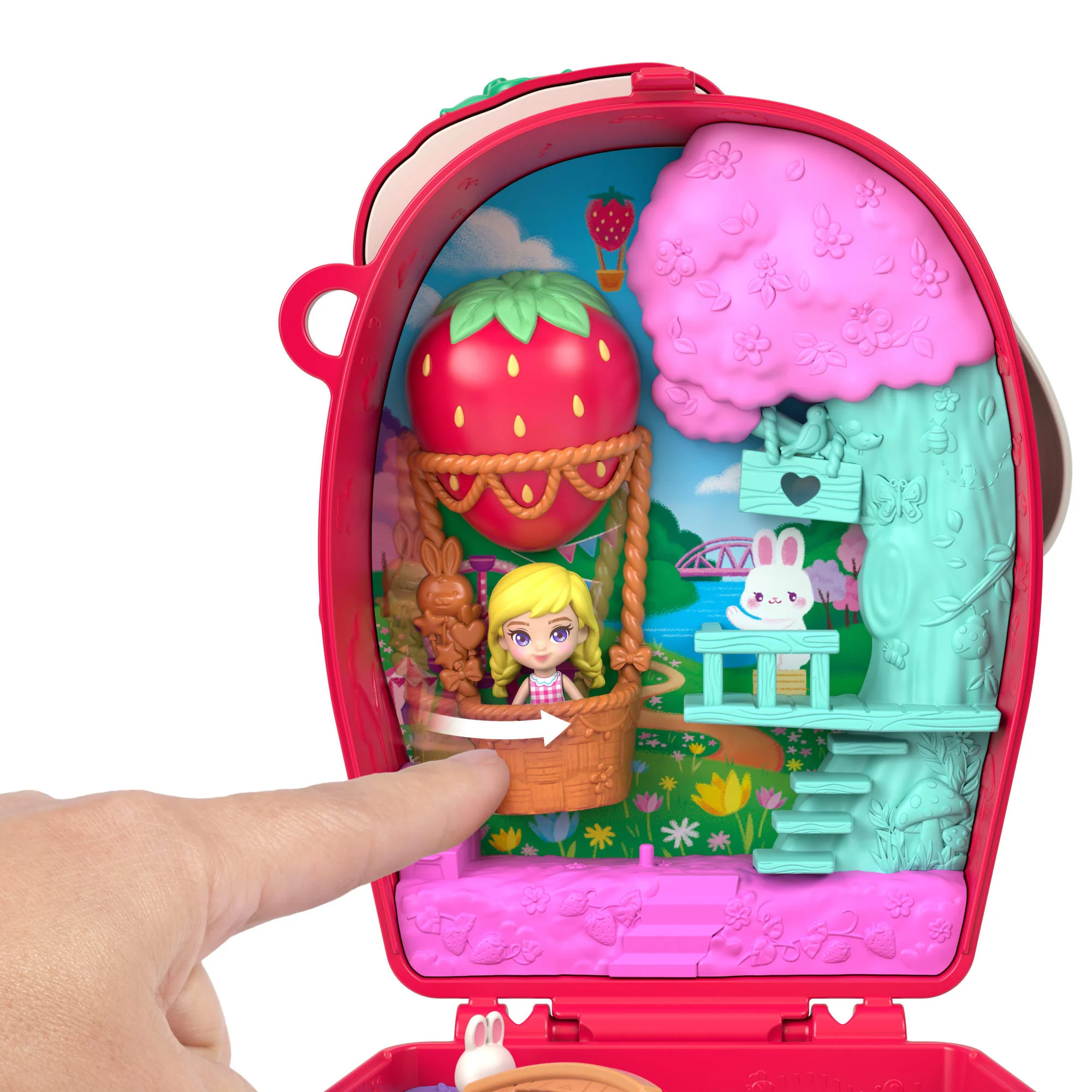 Polly Pocket Picknick-Häschen-Schatulle, Spielset Mit 1 Mikropuppe Und Haustier, Spielzeug Für Unterwegs Mit Obst-Zubehörteilen - Image 5