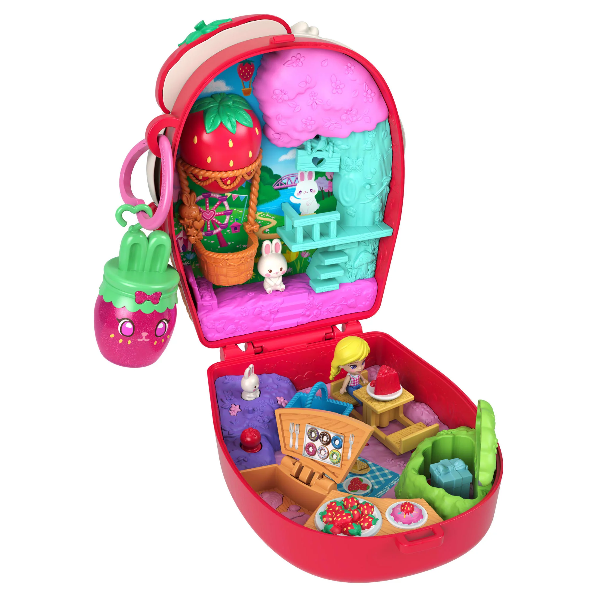 Polly Pocket Picknick-Häschen-Schatulle, Spielset Mit 1 Mikropuppe Und Haustier, Spielzeug Für Unterwegs Mit Obst-Zubehörteilen - Image 6
