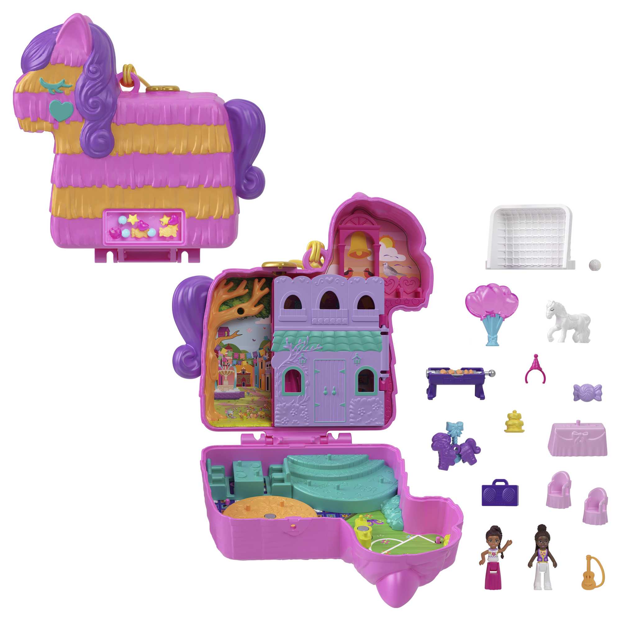 Polly Pocket Cofanetto Festa Con Piñata, Playset Con 2 Bambole E Accessori, Mini Giocattoli
