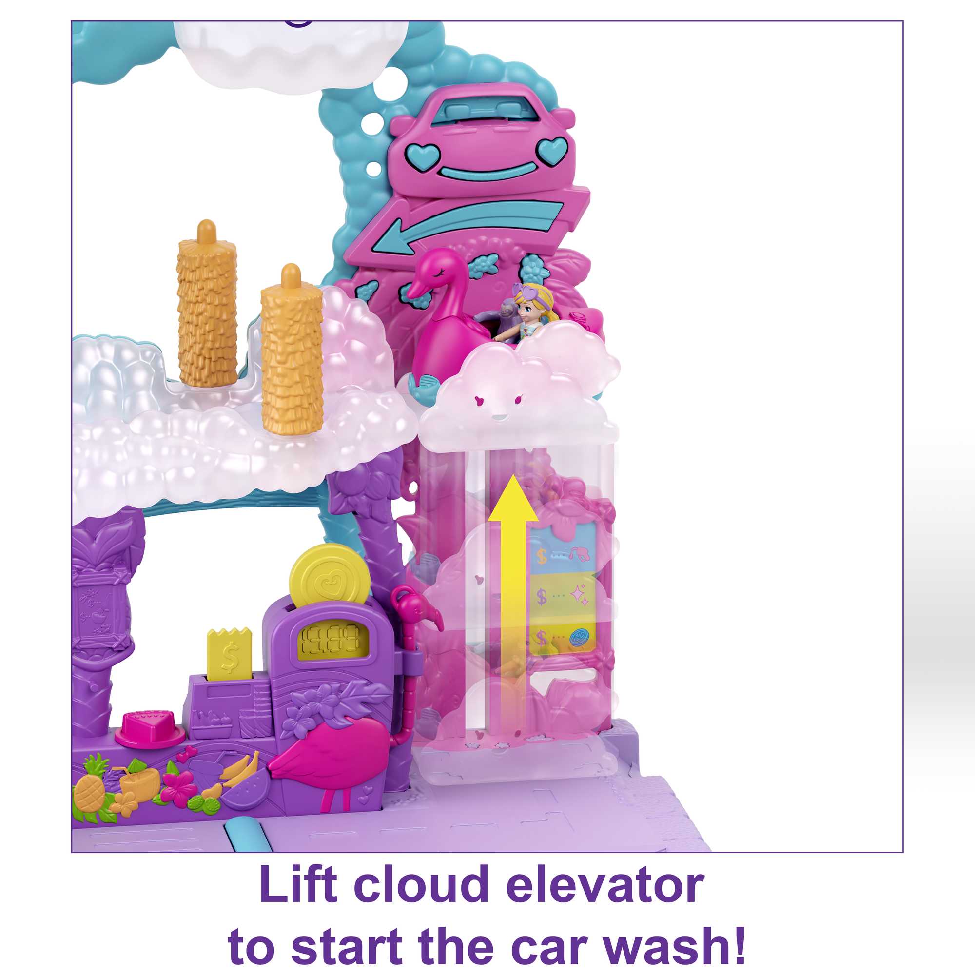 Polly Pocket Pollyville Flamingo Fun Car Wash Playset - Image 4