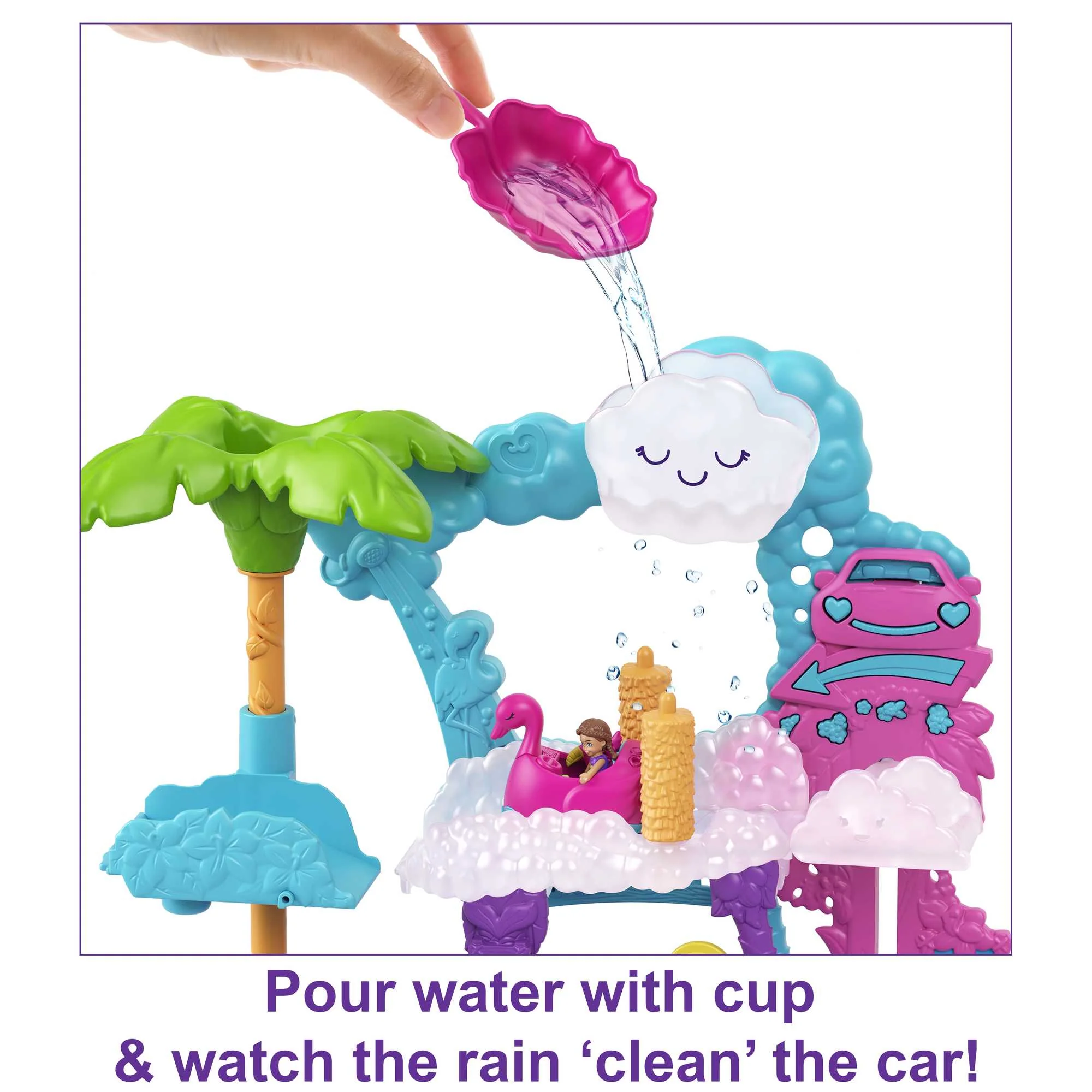 Polly Pocket Pollyville Flamingo Fun Car Wash Playset - Image 5