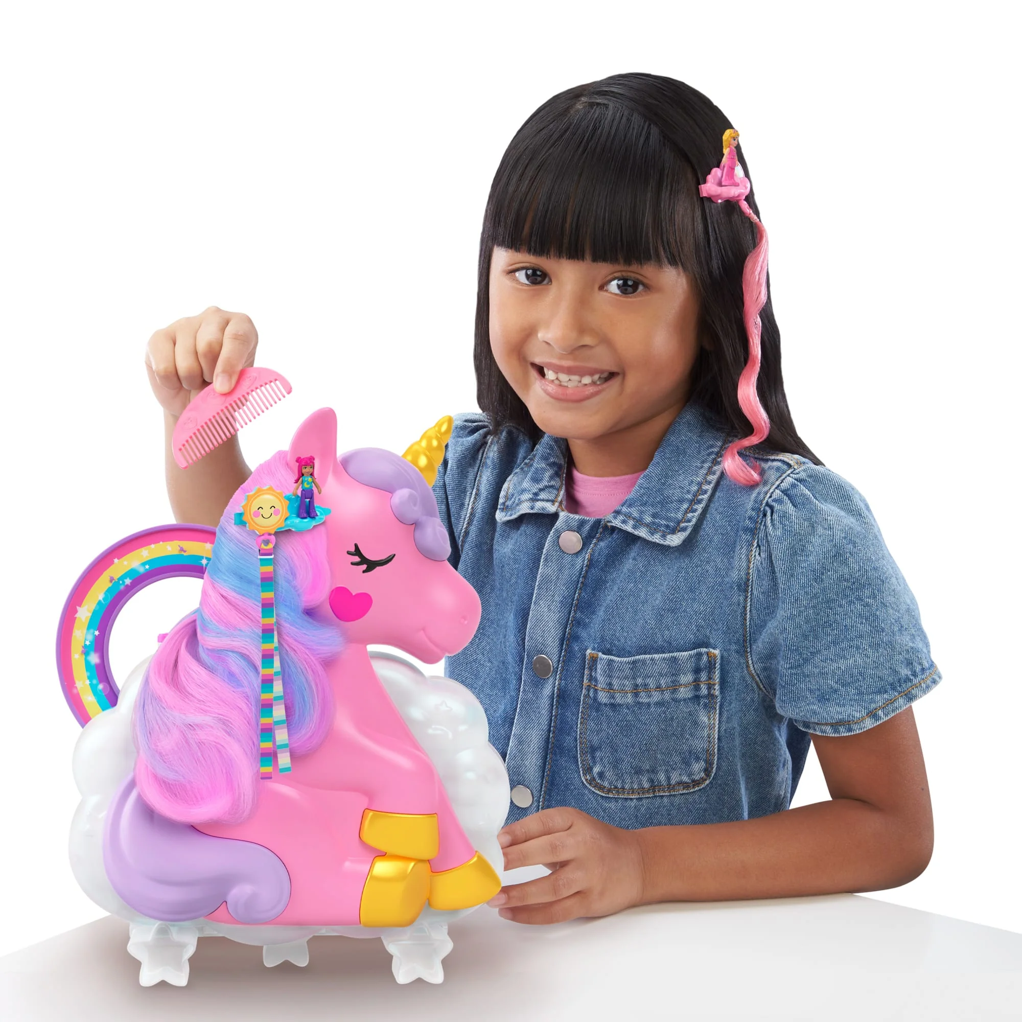 Polly Pocket Jednorożec – Salon Piękności Zestaw Z Głową Jednorożca Do Stylizacji, 2 Mikrolalkami I Ponad 20 Akcesoriami - Image 2