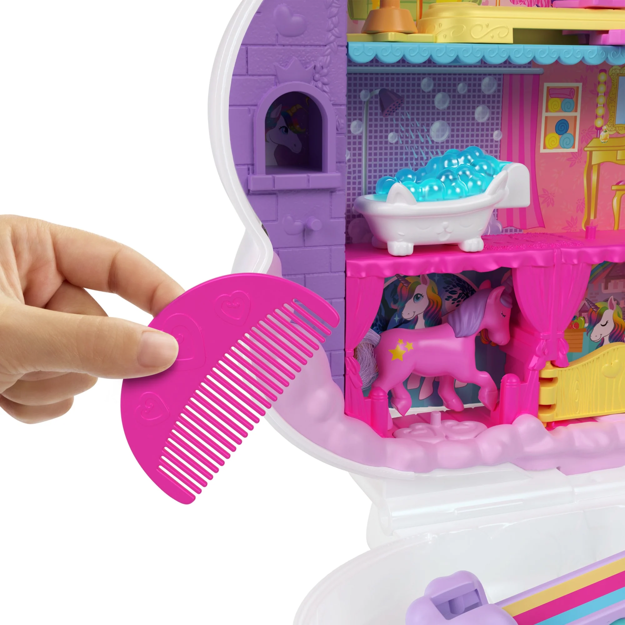 Polly Pocket Jednorożec – Salon Piękności Zestaw Z Głową Jednorożca Do Stylizacji, 2 Mikrolalkami I Ponad 20 Akcesoriami - Image 3