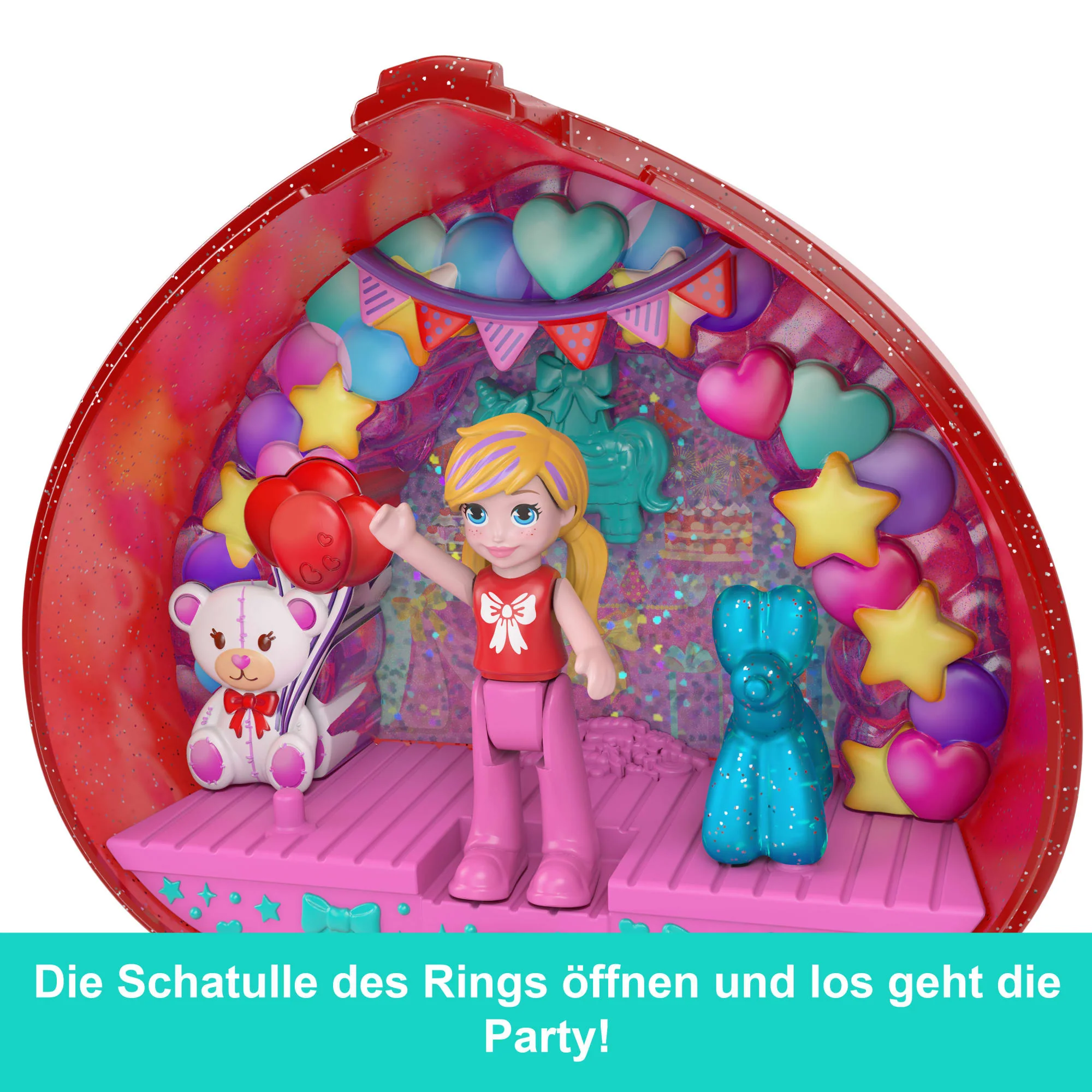 Polly Pocket Puppe Und Spielset, Ringetui Zum 80. Jubiläum Von Mattel, Schmuckkästchen Mit Haustier Und Ring, Thema Feierspaß - Image 3