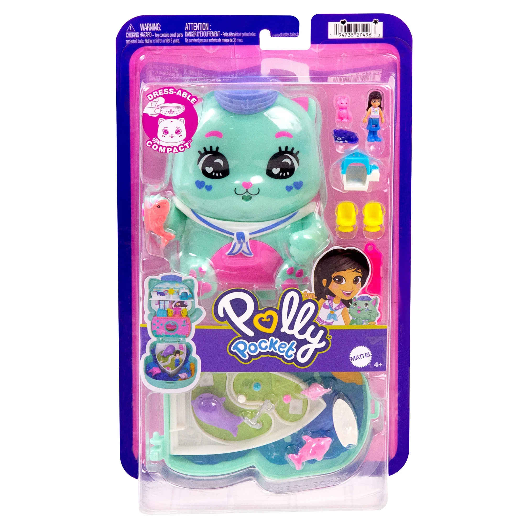 Polly Pocket Set Sail Kitty Compact Playset With 1 Micro Doll And Pet Cats, Travel Toy With Food & Styling Accessories - Image 6