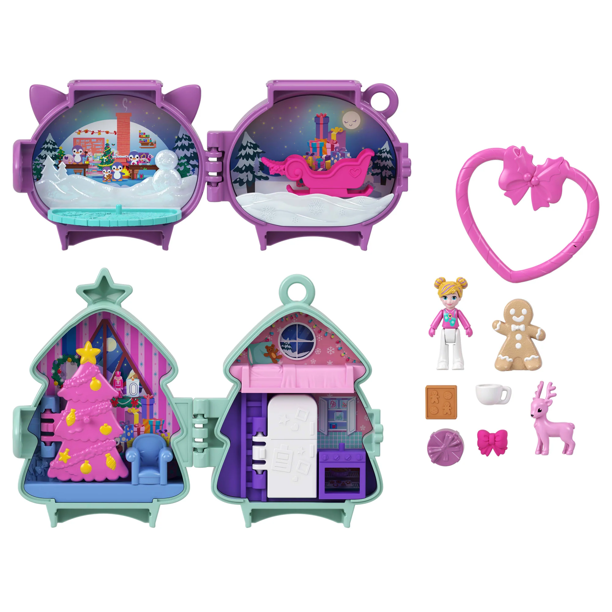 Polly Pocket Świąteczny zestaw kompaktowy 2-pak + 1 mikro lalka i akcesoria Zabawka 4+ - Image 6