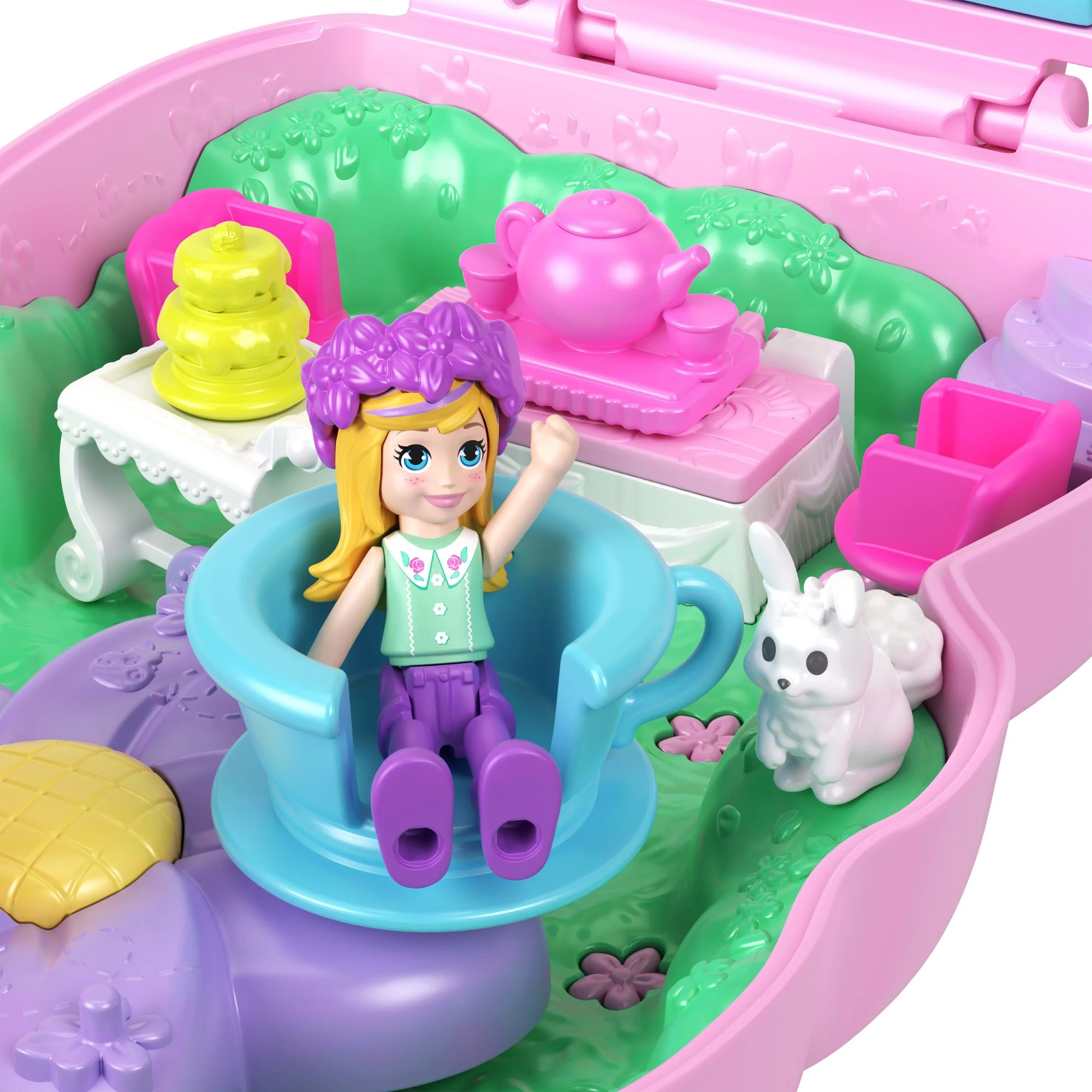 Polly Pocket Tavşancığın Çay Partisi Mini Oyun Seti, 1 Mikro Bebek Ve Evcil Tavşanlar, Stil Aksesuarlarının Yer Aldığı Seyahat Oyuncağı - Image 5