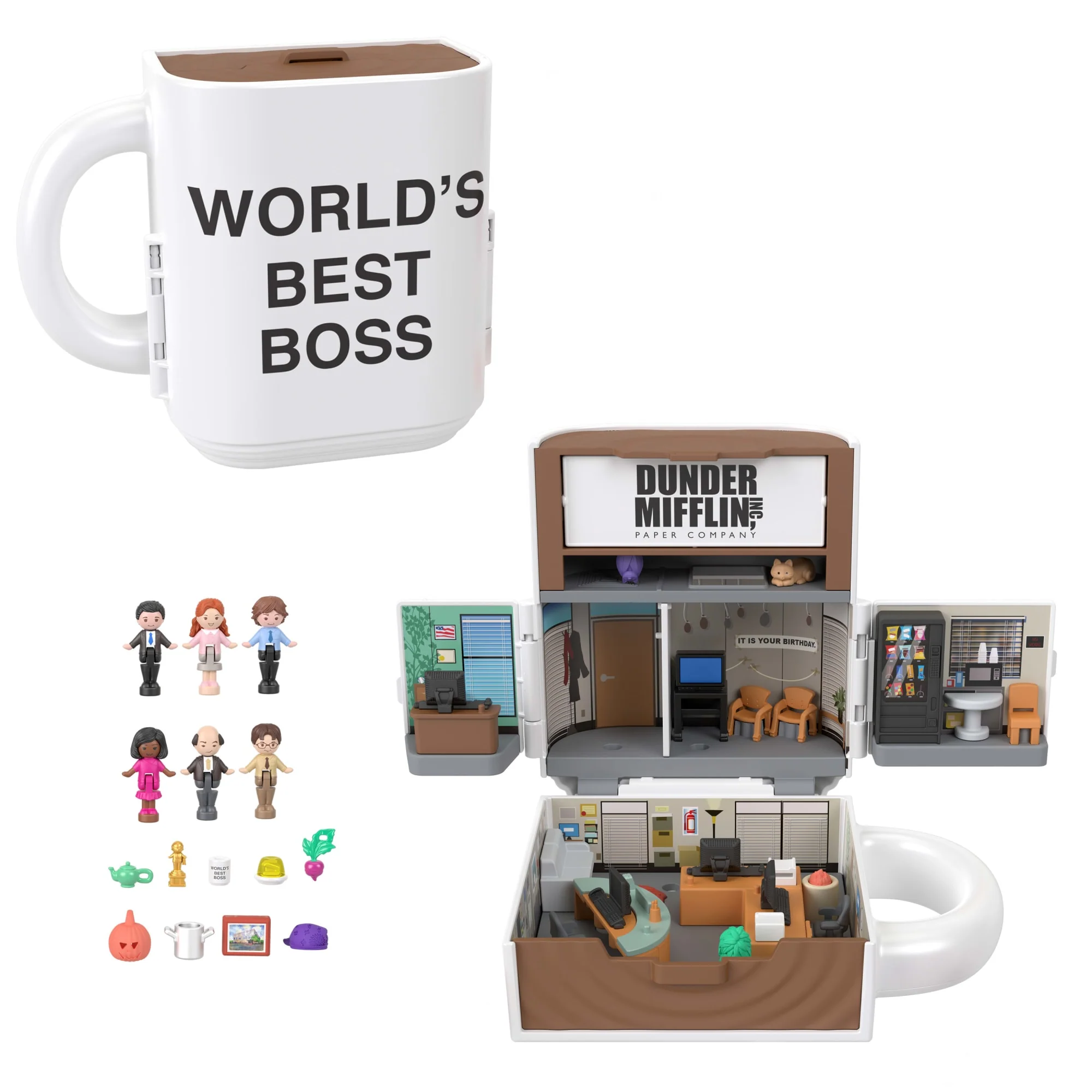 Polly Pocket X The Office-Schatulle, Spielset, 6 Charakterpuppen Und 9 Zubehörteile, Sammelbares Partnership-Spielzeug