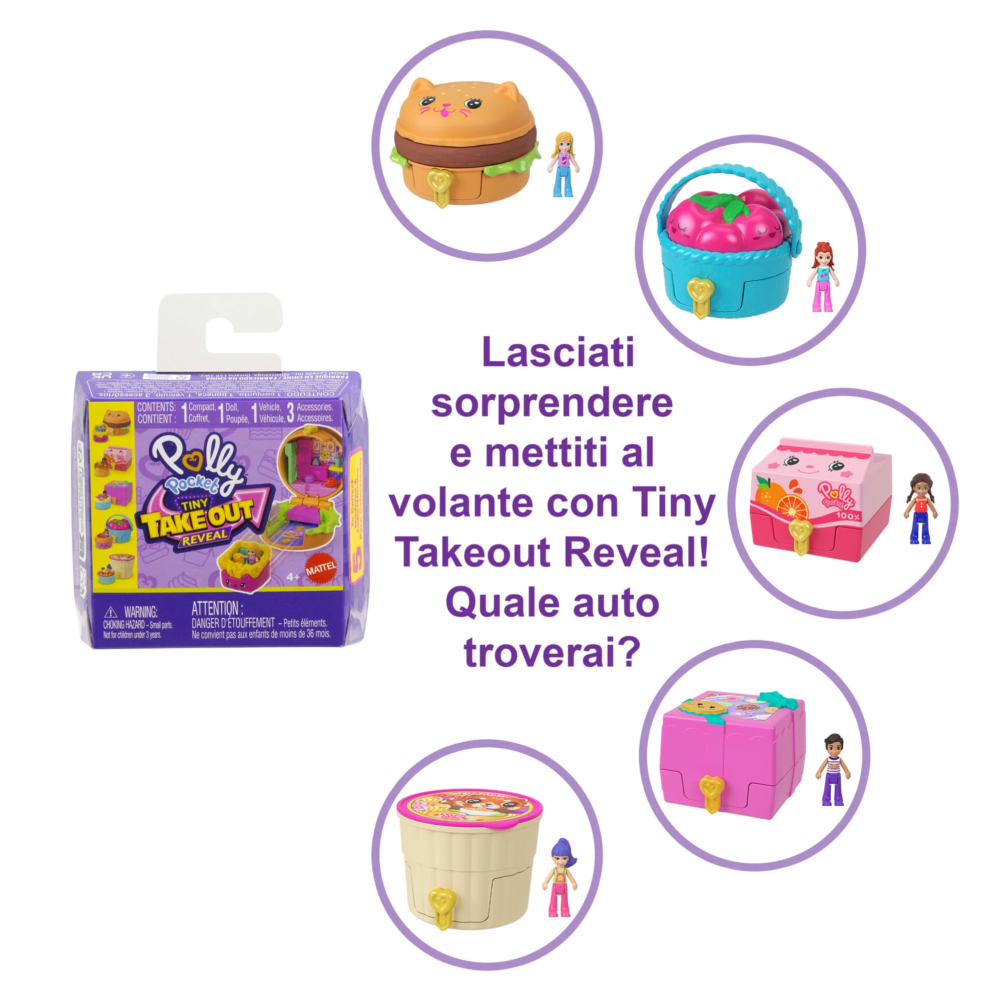 Polly Pocket Tiny Take Out Reveal, Assortimento Di Mini Bambole E Cofanetti Con Macchinine Giocattolo, Collezione Di Veicoli A Tema Cibo - Image 3