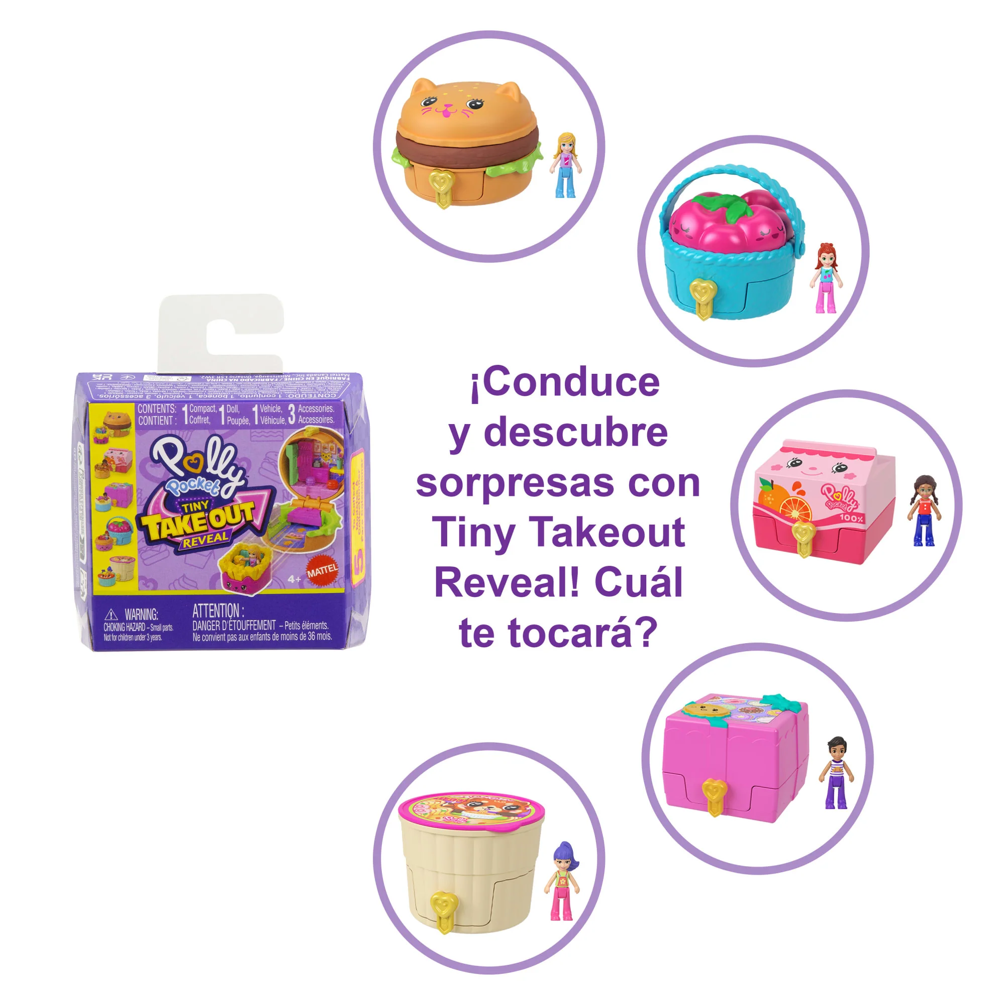 Surtido Tiny Take Out Reveal De Polly Pocket, Muñequitas Y Estuches Con Coches De Juguete, Colección De Vehículos Con Temática De Comida - Image 3