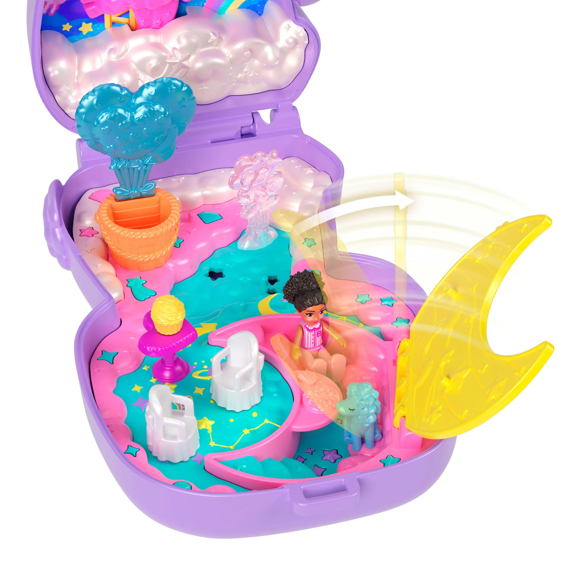 Polly Pocket Traumland-Schatulle in Zauberhafter Lammform Mit 1 Minipuppe Und Haustier-Einhorn, Reisespielzeug Mit Futter- Und Stylingzubehör - Image 3