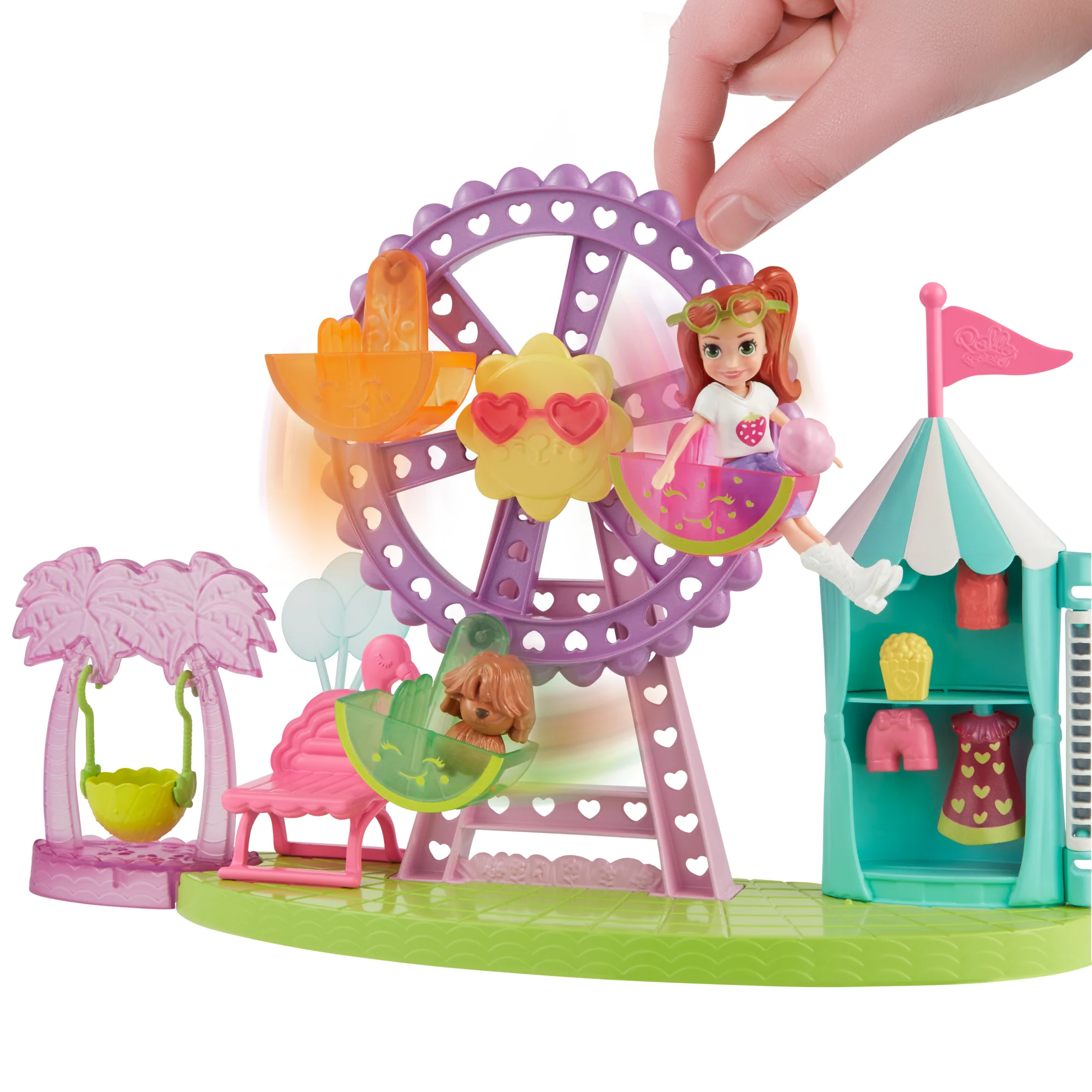 Polly Pocket Tropikal Eğlence Karnavalı Oyun Seti; 7 Cm Lila Bebek, 1 Adet Yavru Köpek, 10 Adet Aksesuar Ve Dönme Dolap - Image 2
