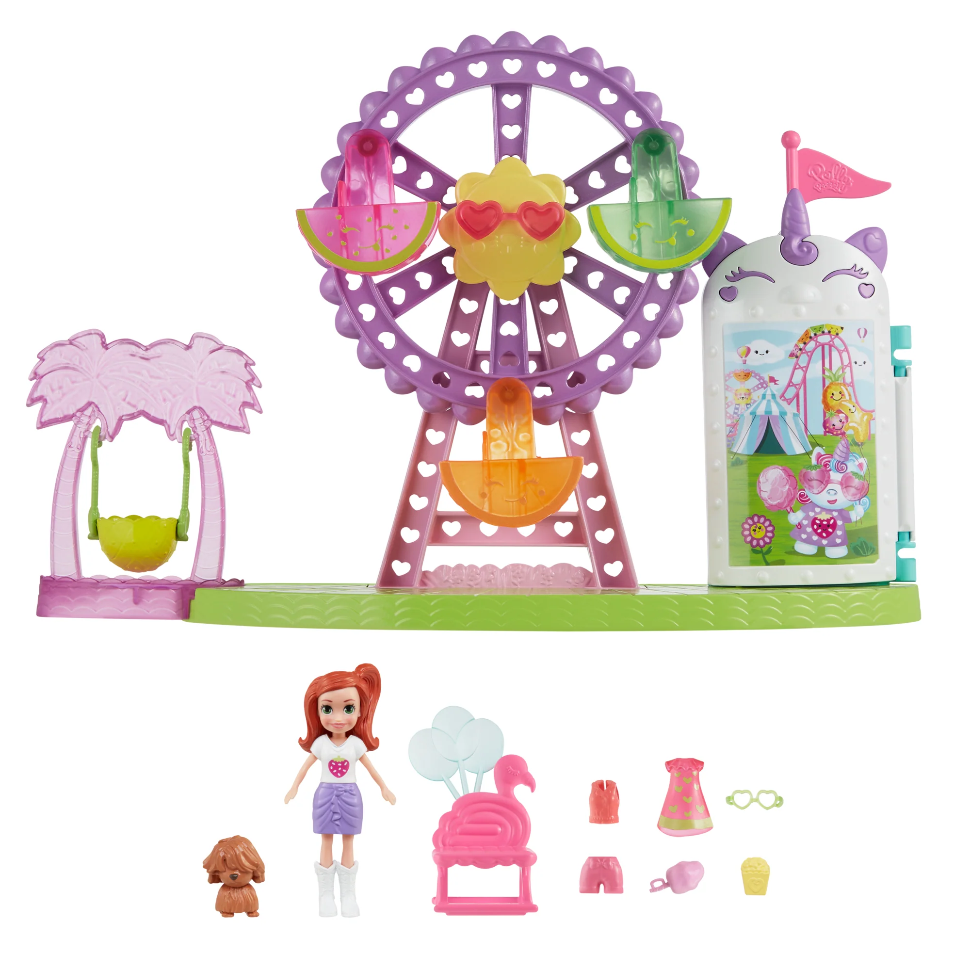 Polly Pocket Tropikal Eğlence Karnavalı Oyun Seti; 7 Cm Lila Bebek, 1 Adet Yavru Köpek, 10 Adet Aksesuar Ve Dönme Dolap - Image 6