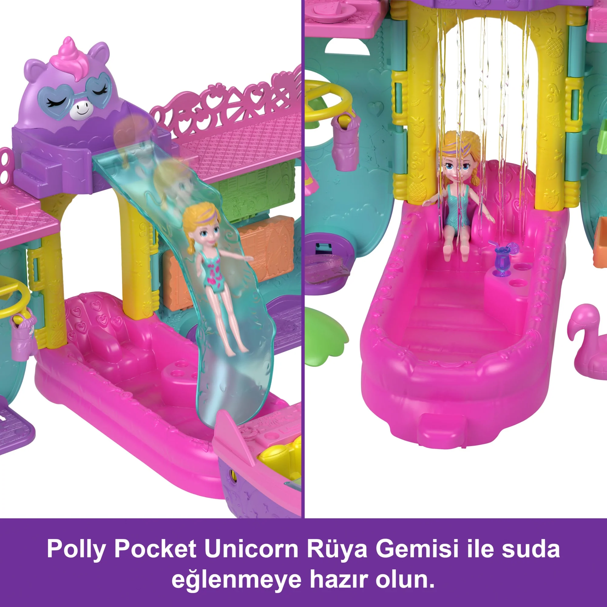 Polly Pocket Unicorn Dream Cruise Oyun Seti, Su Oyunlarına Ilham Veren Ve Renk Değiştiren Aksesuarlar Ve 1 Bebek Dahil 23 Parça Içeren Taşınabilir Gemi - Image 3
