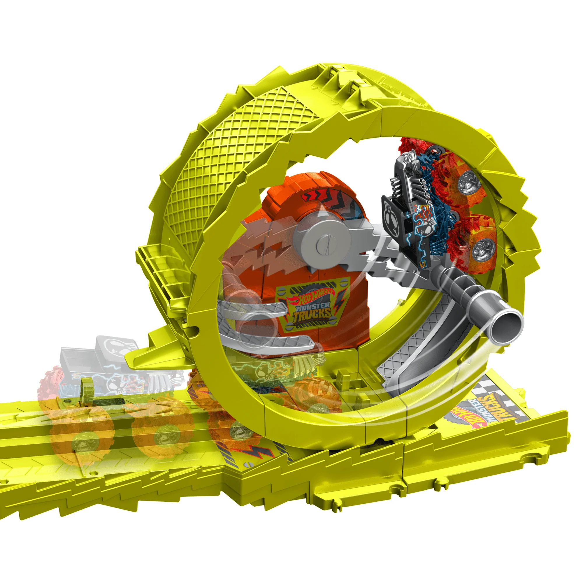 Race & Chase Challenge De Power Smashers De Monster Trucks De Hot Wheels Con Skelesaurus De Gran Tamaño, Bone Shaker A Escala 1:64 Y 2 Coches Aplastados - Image 5
