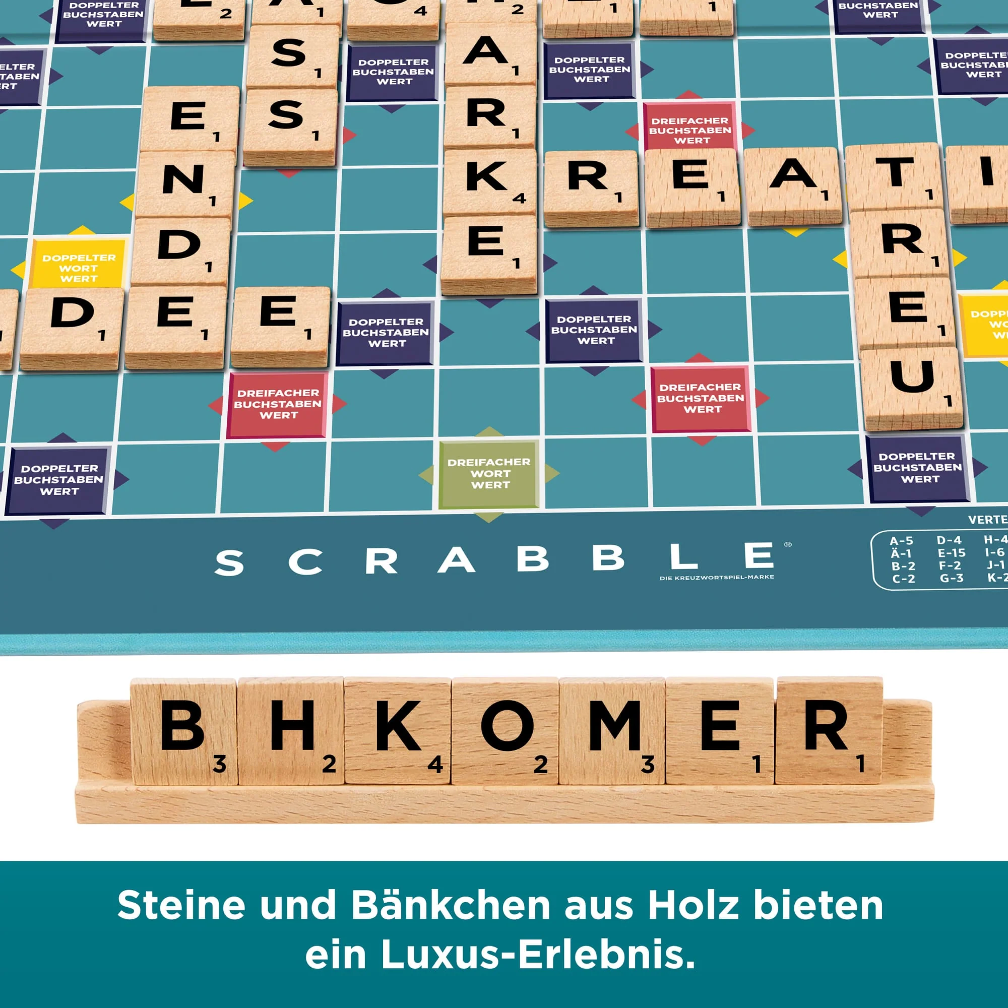 Scrabble Brettspiel, Familienwortspiel Mit Buchstabensteinen Und Buchstabenbänkchen, Zwei Spielmöglichkeiten, Deutsche Ausgabe - Image 4