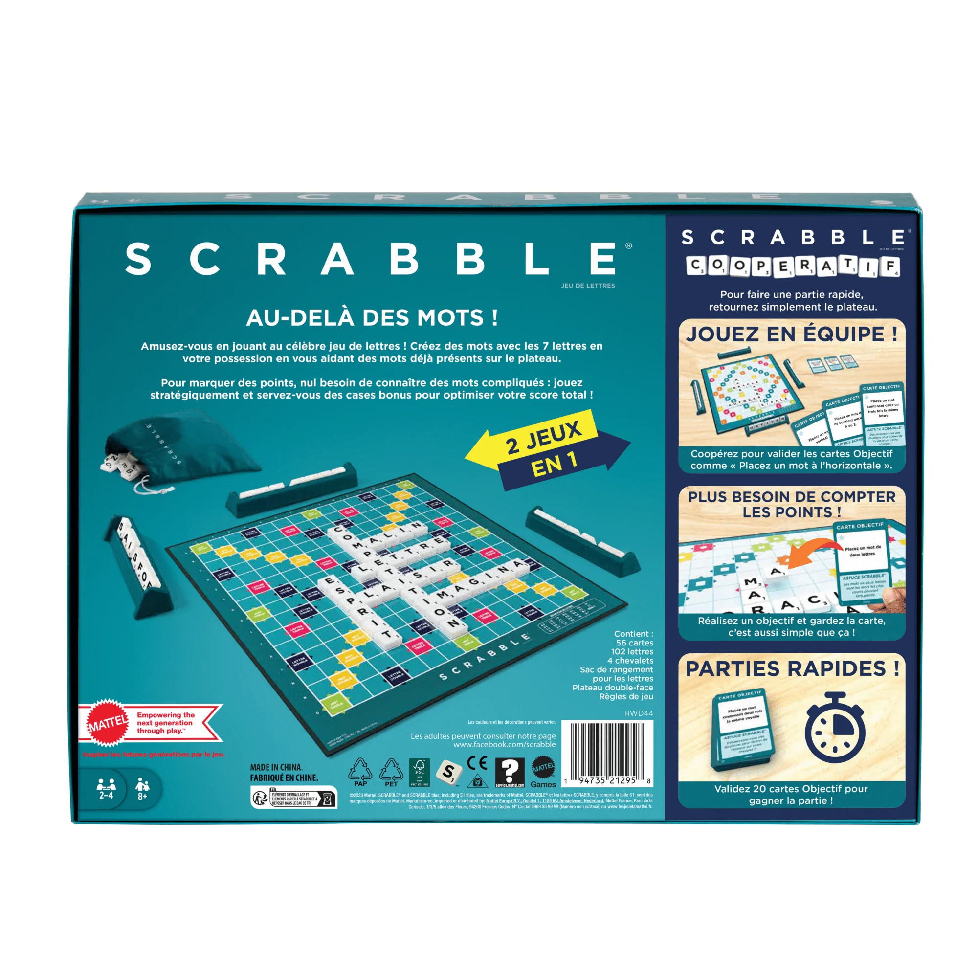 Mattel Games - Scrabble Classique 2 En 1 Avec Plateau Réversible - Jeu De Société - 8 Ans Et + - Image 4
