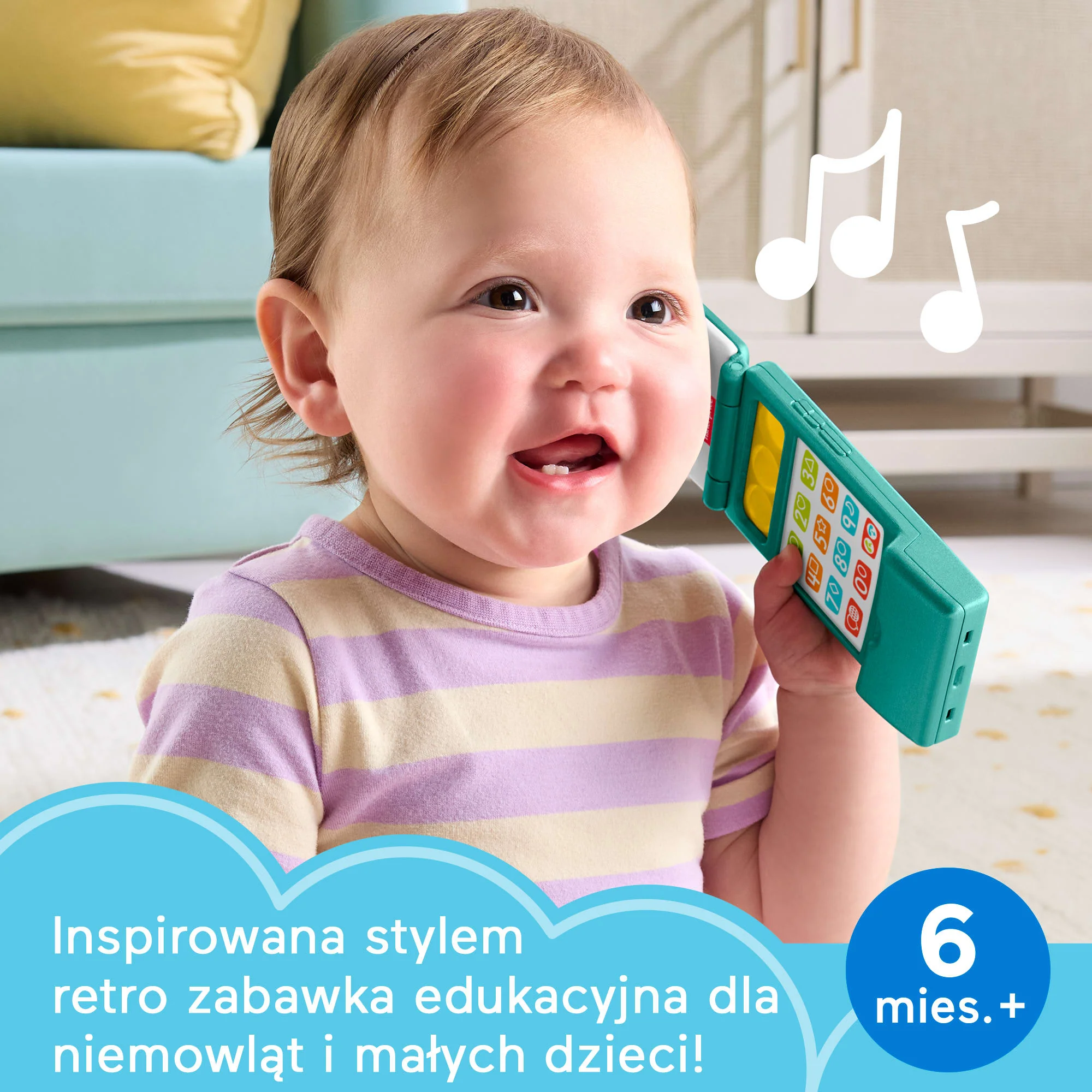 Fisher-Price „Ucz się i śmiej!” Edukacyjny telefonik z klapką Interaktywna zabawka edukacyjna telefon dla niemowląt i dzieci 6 mies.+ Wersja wielojęzykowa - Image 2