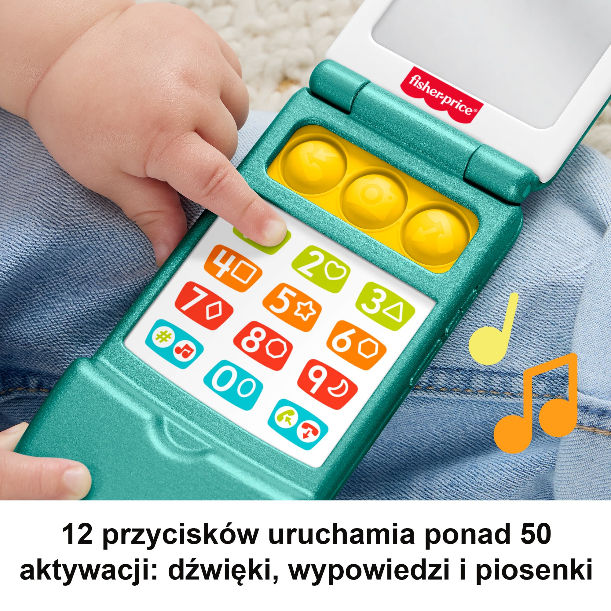 Fisher-Price „Ucz się i śmiej!” Edukacyjny telefonik z klapką Interaktywna zabawka edukacyjna telefon dla niemowląt i dzieci 6 mies.+ Wersja wielojęzykowa - Image 4